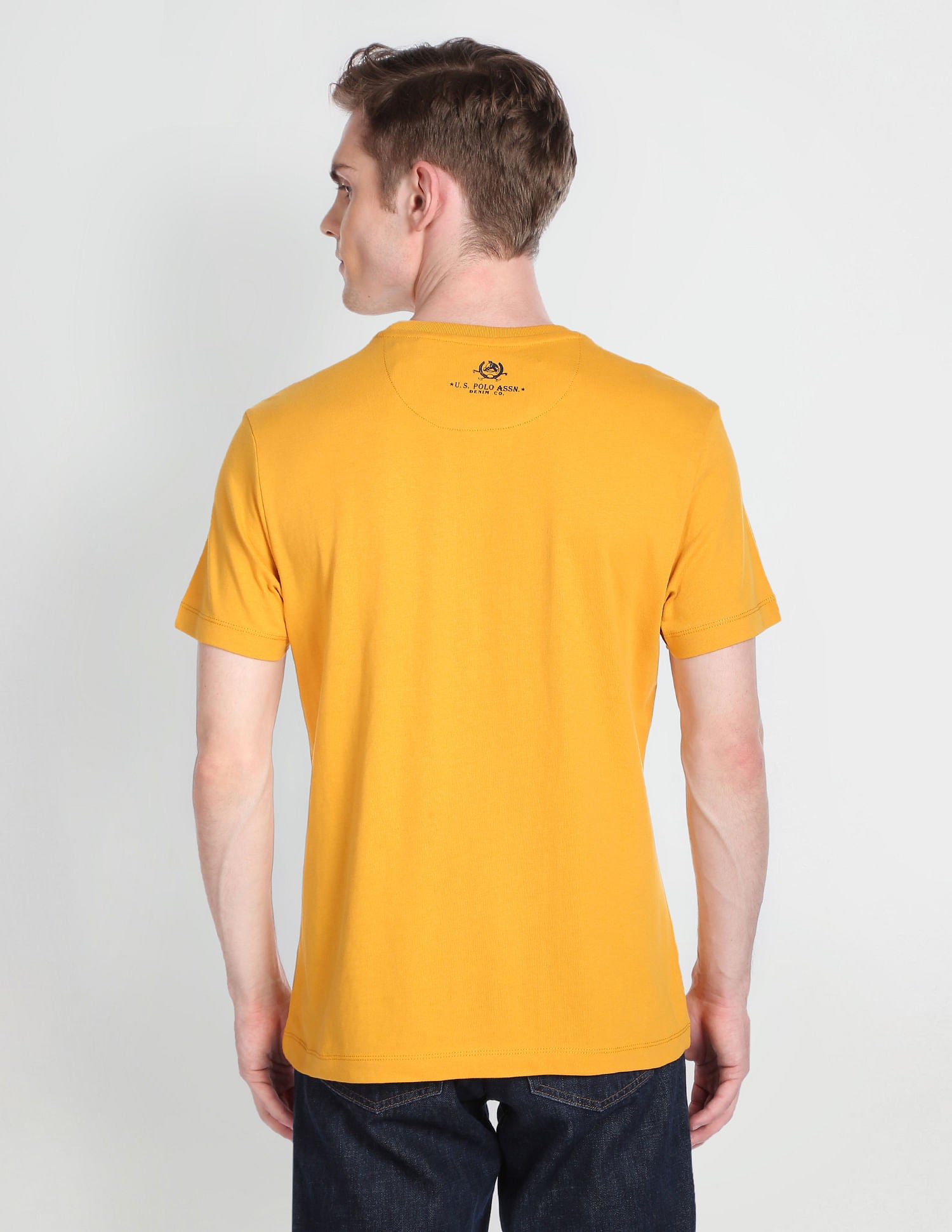 Crew Neck Graphic Print T-Shirt Mustard - U.S. Polo Assn. India | Large