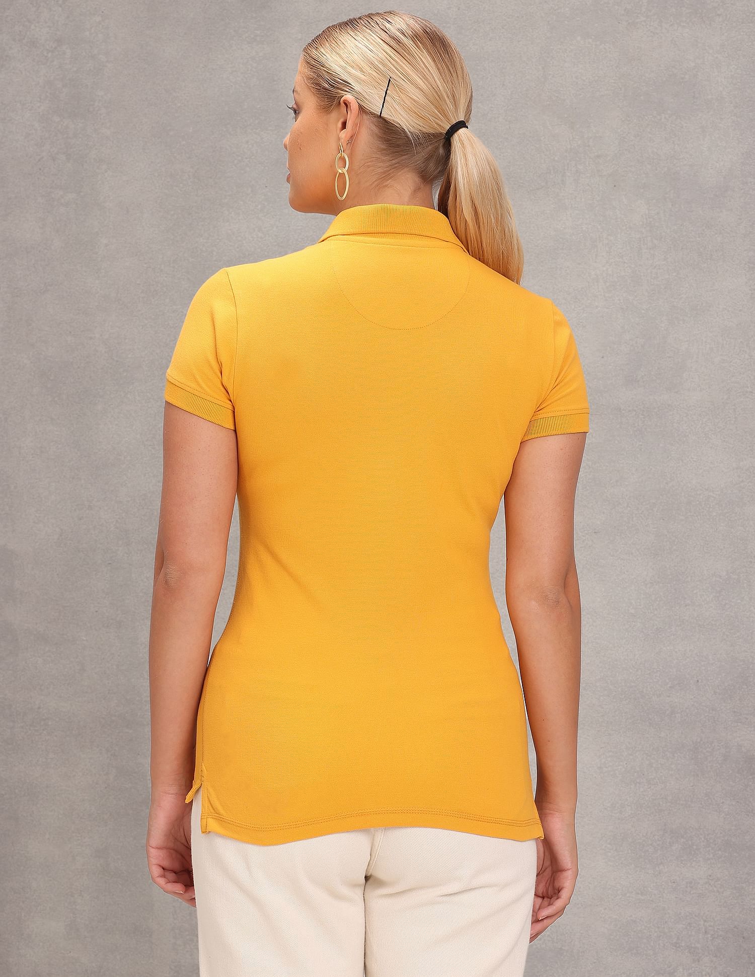 Ribbed Collar Solid Polo Shirt Mustard - U.S. POLO ASSN. | Large