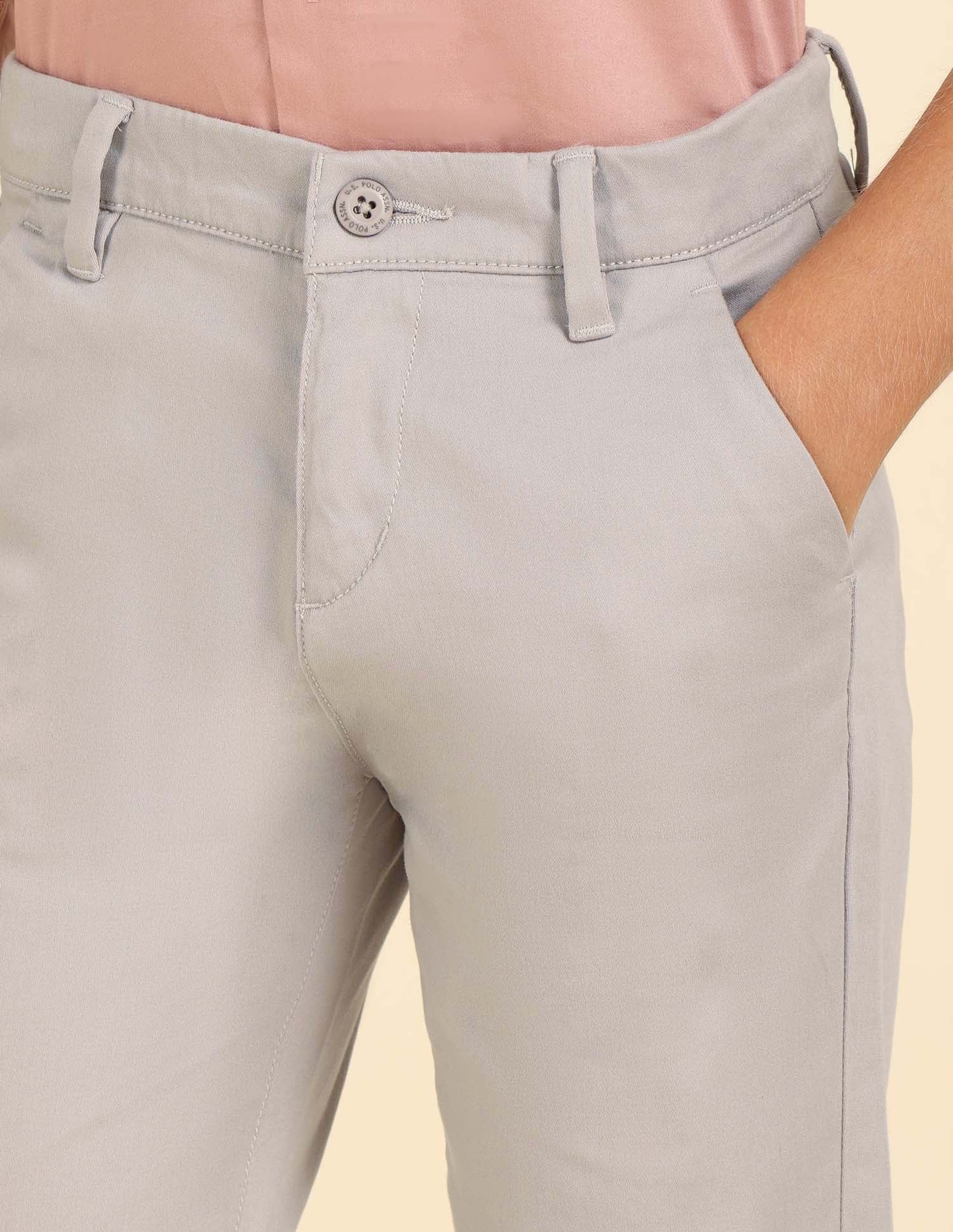 Boys Solid Slim Fit Trousers Light Khaki - U.S. POLO ASSN. | Large