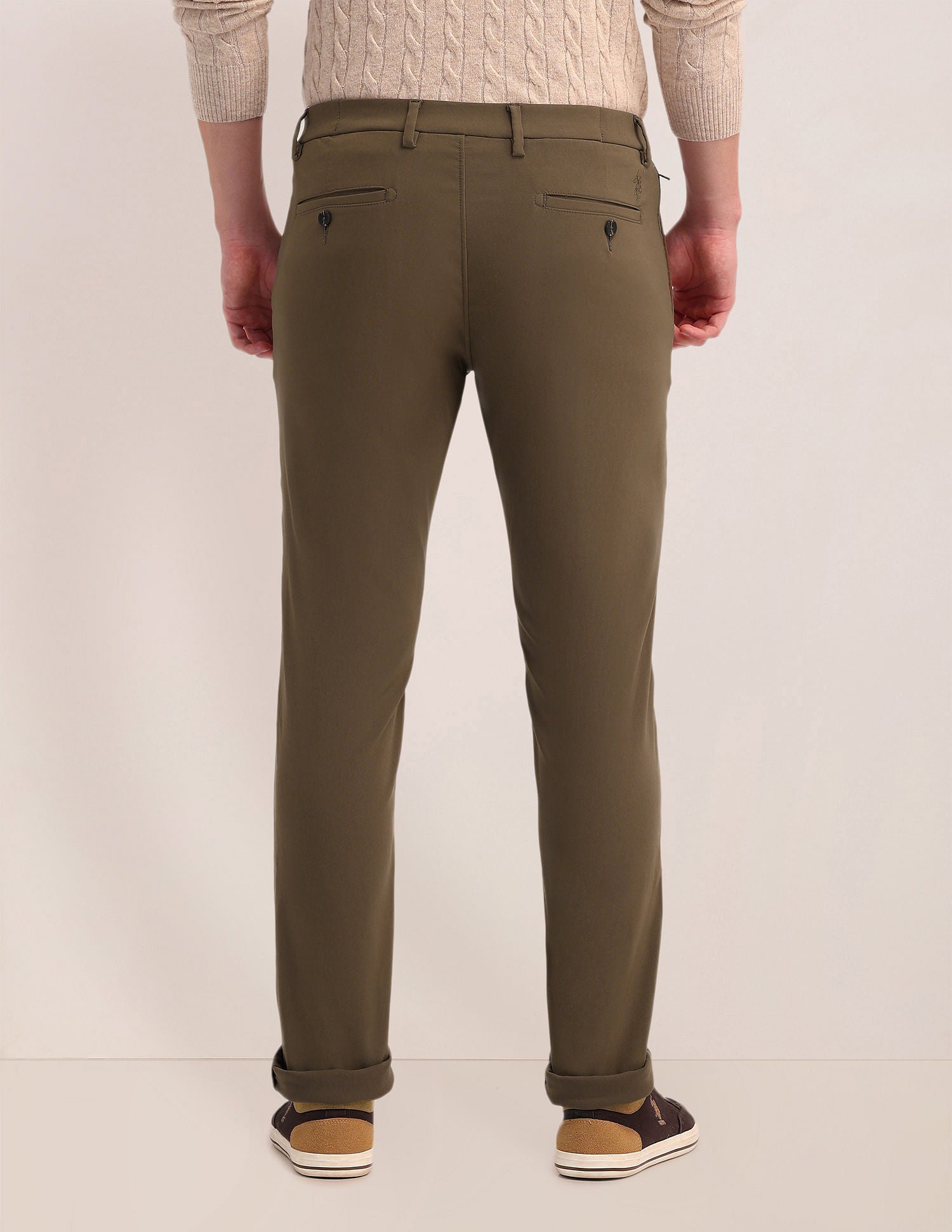 Solid Austin Trim Fit Trousers Brown - U.S. Polo Assn. India | Large