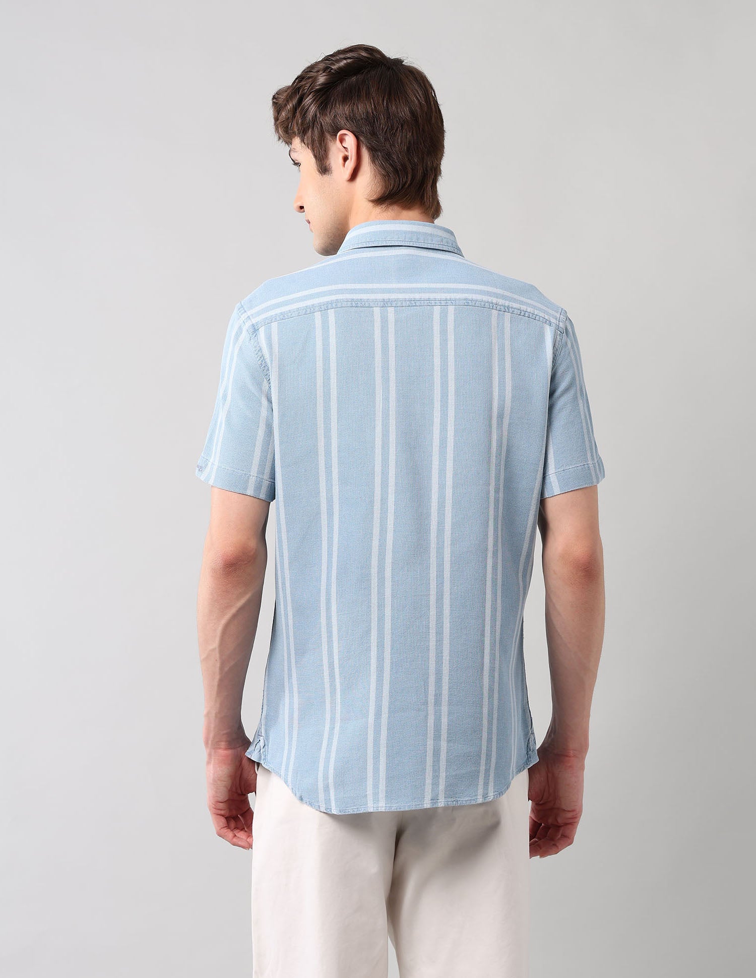 Vertical Striped Pure Cotton Shirt Light Indigo - U.S. Polo Assn. India | Large