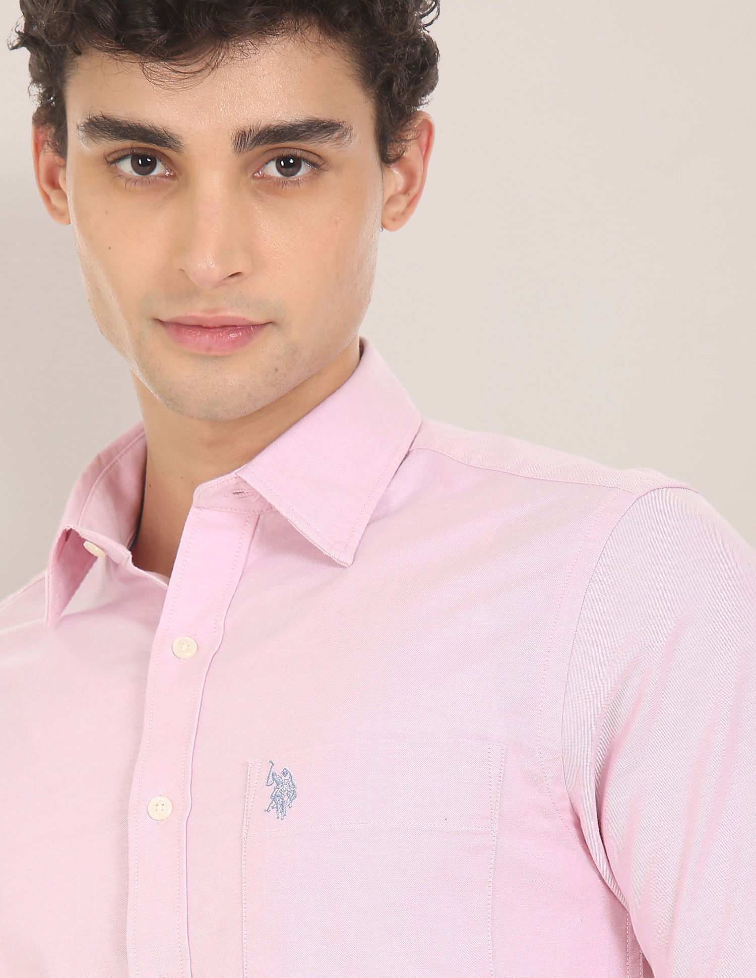 Spread Collar Cotton Stretch Shirt Light Pink - U.S. POLO ASSN. | Large