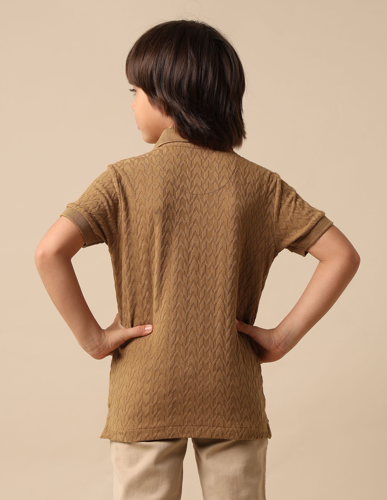 Boys Textured Pure Cotton Polo Shirt Light Brown - U.S. POLO ASSN. | Large