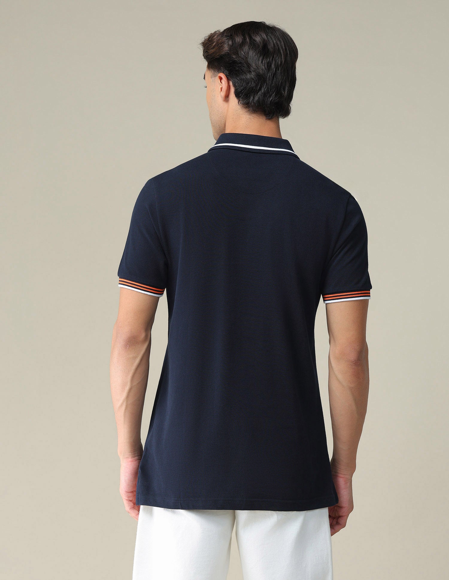 Striped Collar Solid Polo Shirt Navy - U.S. POLO ASSN. | Large
