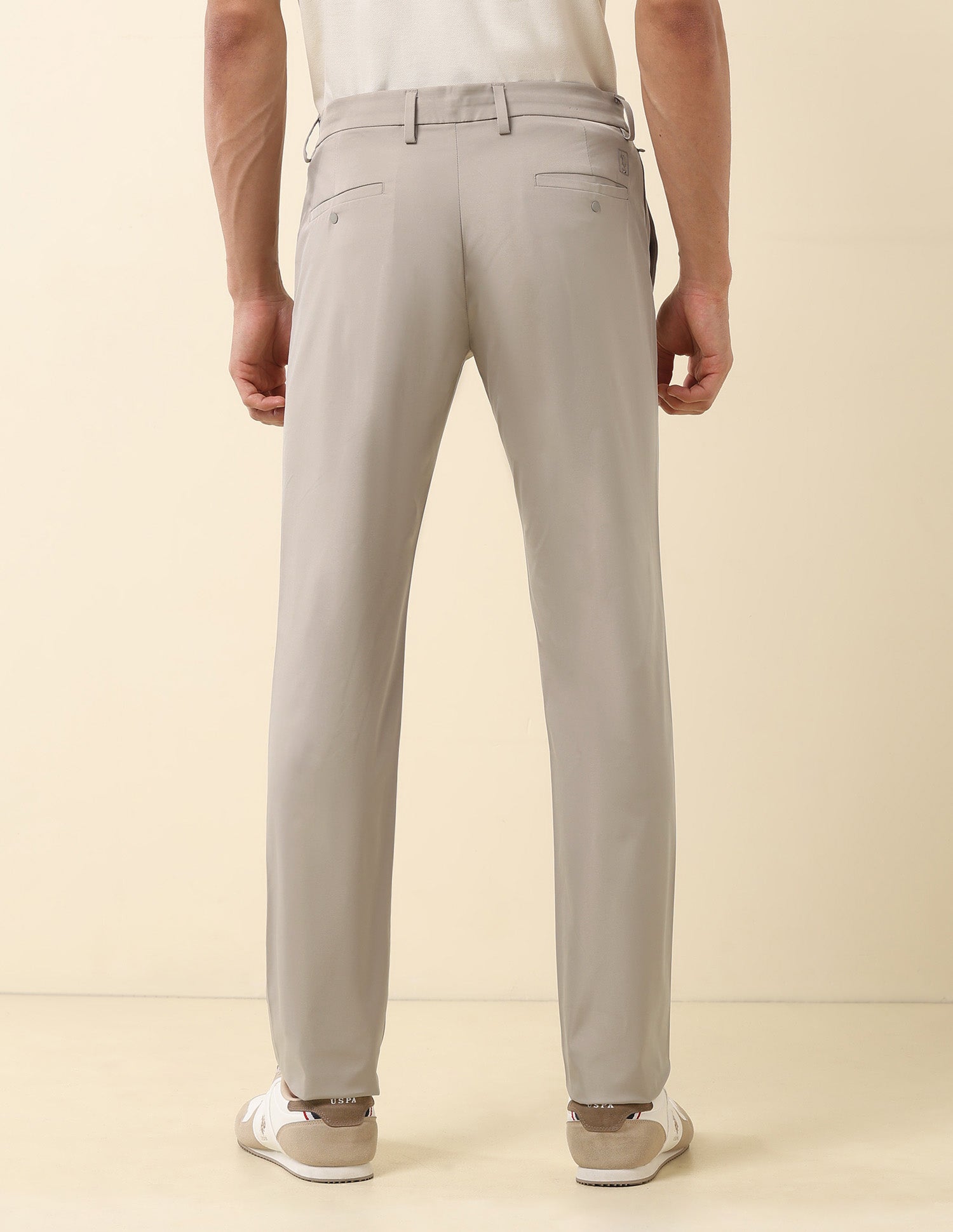 Solid Denver Slim Fit Trousers Stone - U.S. Polo Assn. India | Large