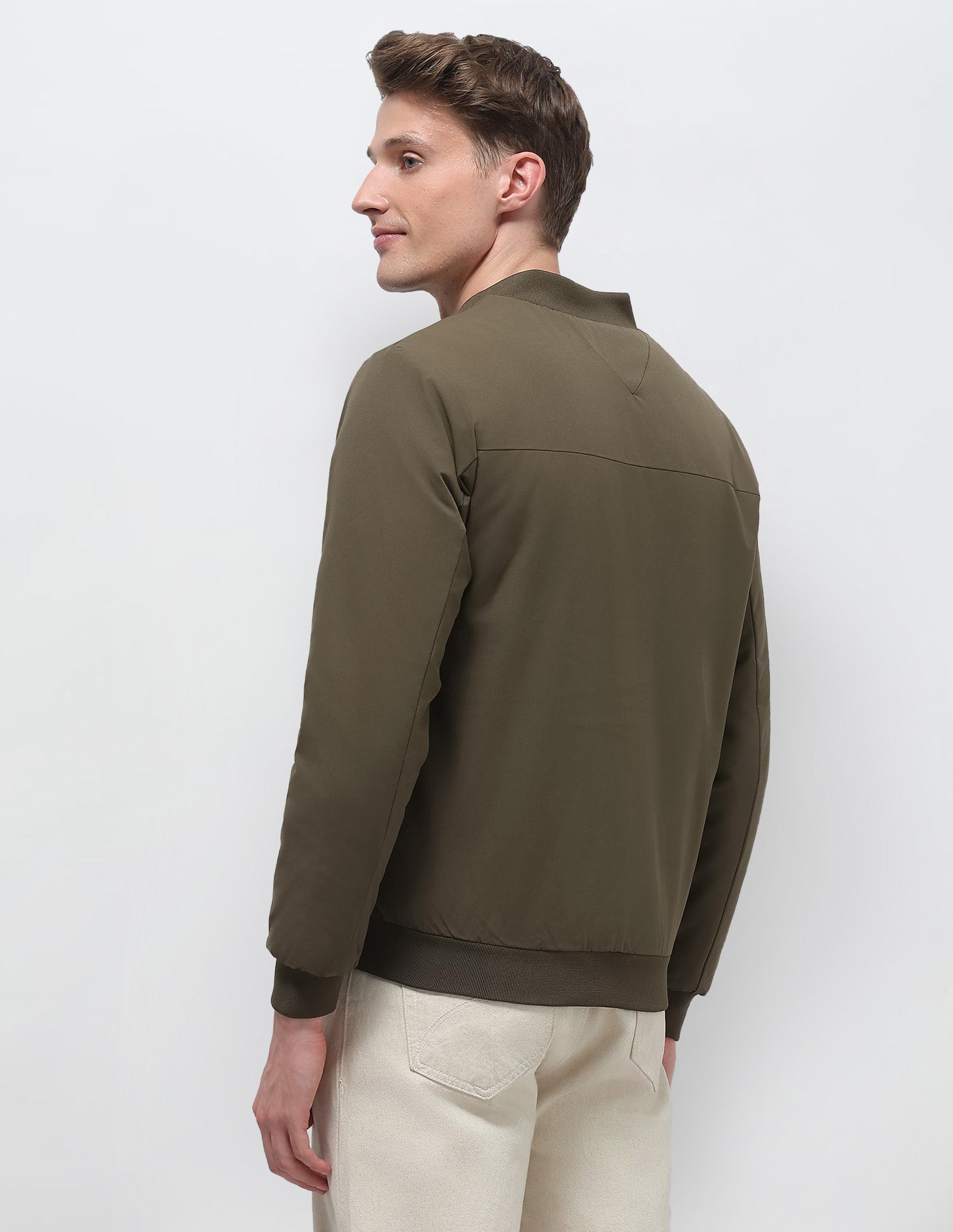 Solid Regular Fit Bomber Jacket Olive - U.S. Polo Assn. India | Large