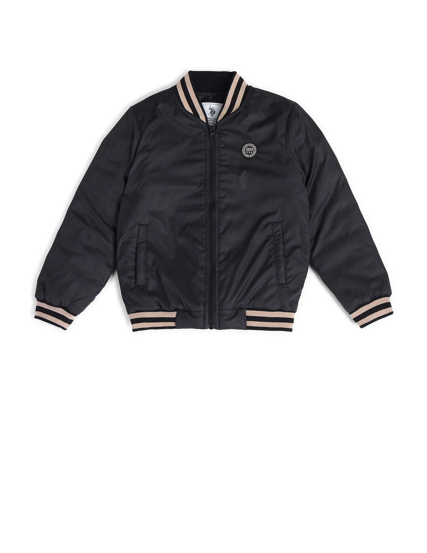 Boys Regular Fit Solid Bomber Jacket Black - U.S. POLO ASSN. | Large