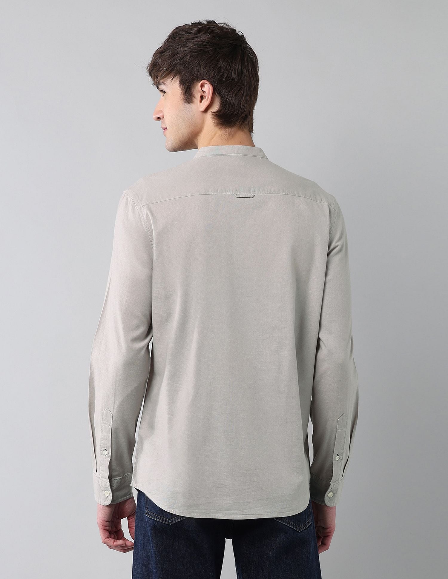 Solid Slub Mandarin Collar Shirt Grey - U.S. Polo Assn. India | Large