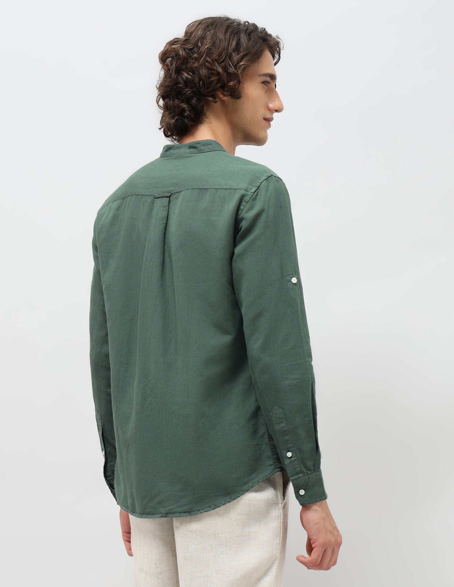 Solid Regular Fit Mandarin Shirt Green - U.S. POLO ASSN. | Large