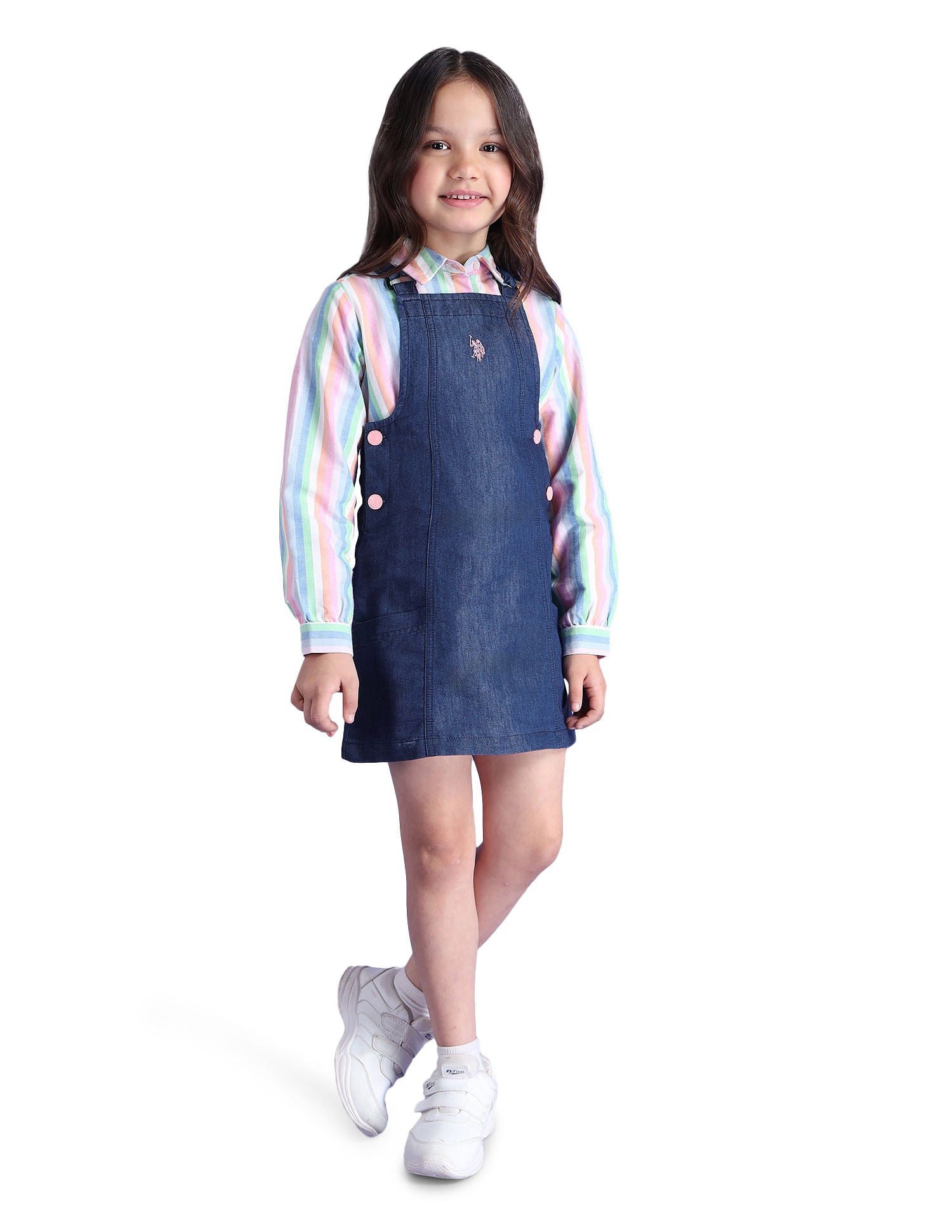 Girls Corduroy Dungree Dress Med Blue - U.S. POLO ASSN. | Large