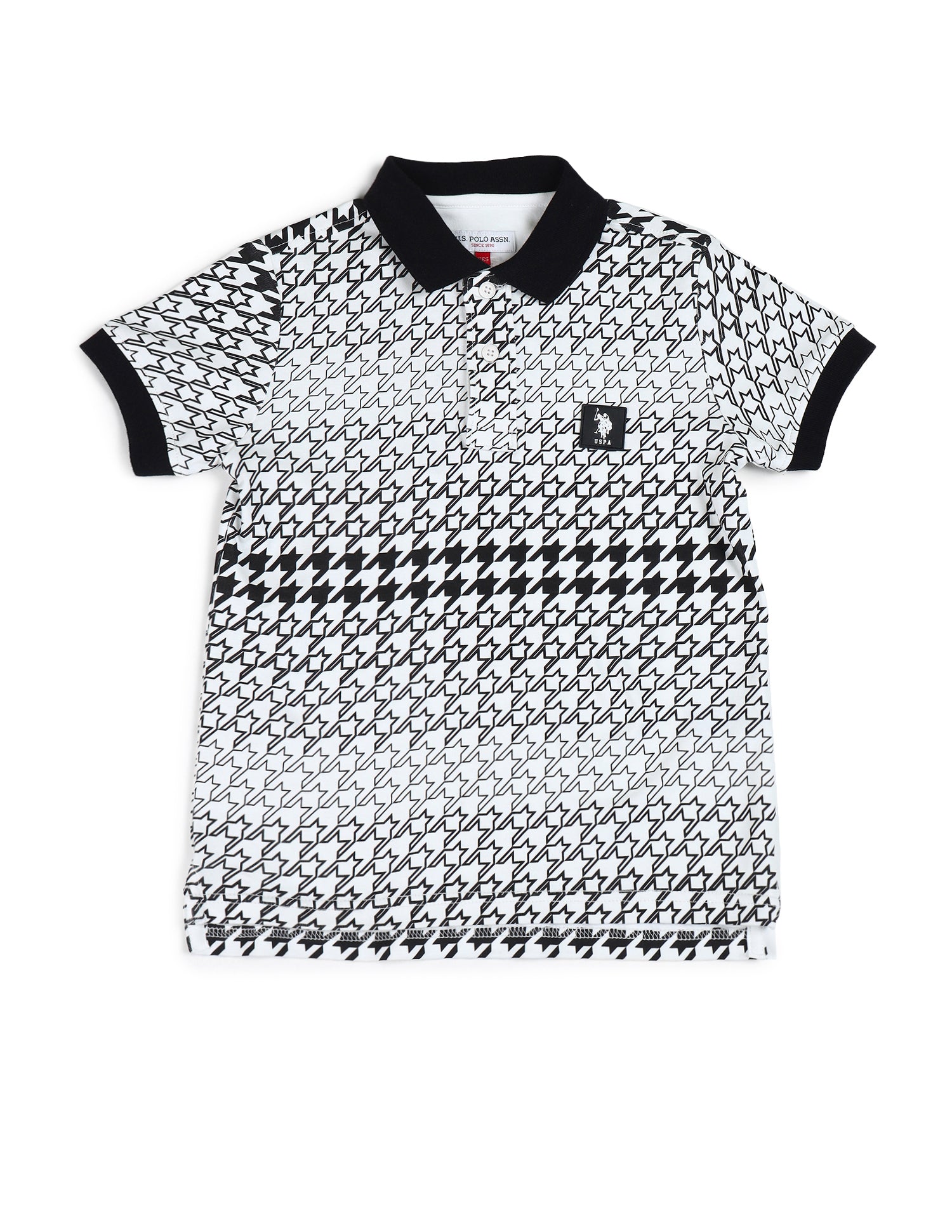 Boys All Over Printed Regular Fit Polo Shirt Black - U.S. Polo Assn. India | Large