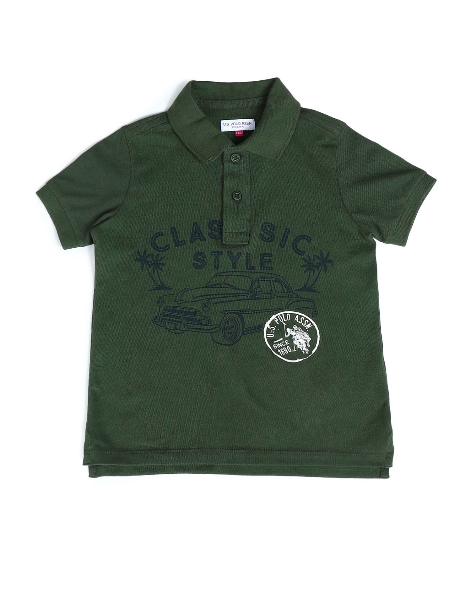 Boys Graphic Printed Regular Fit Polo Shirts Kombu Green - U.S. Polo Assn. India | Large
