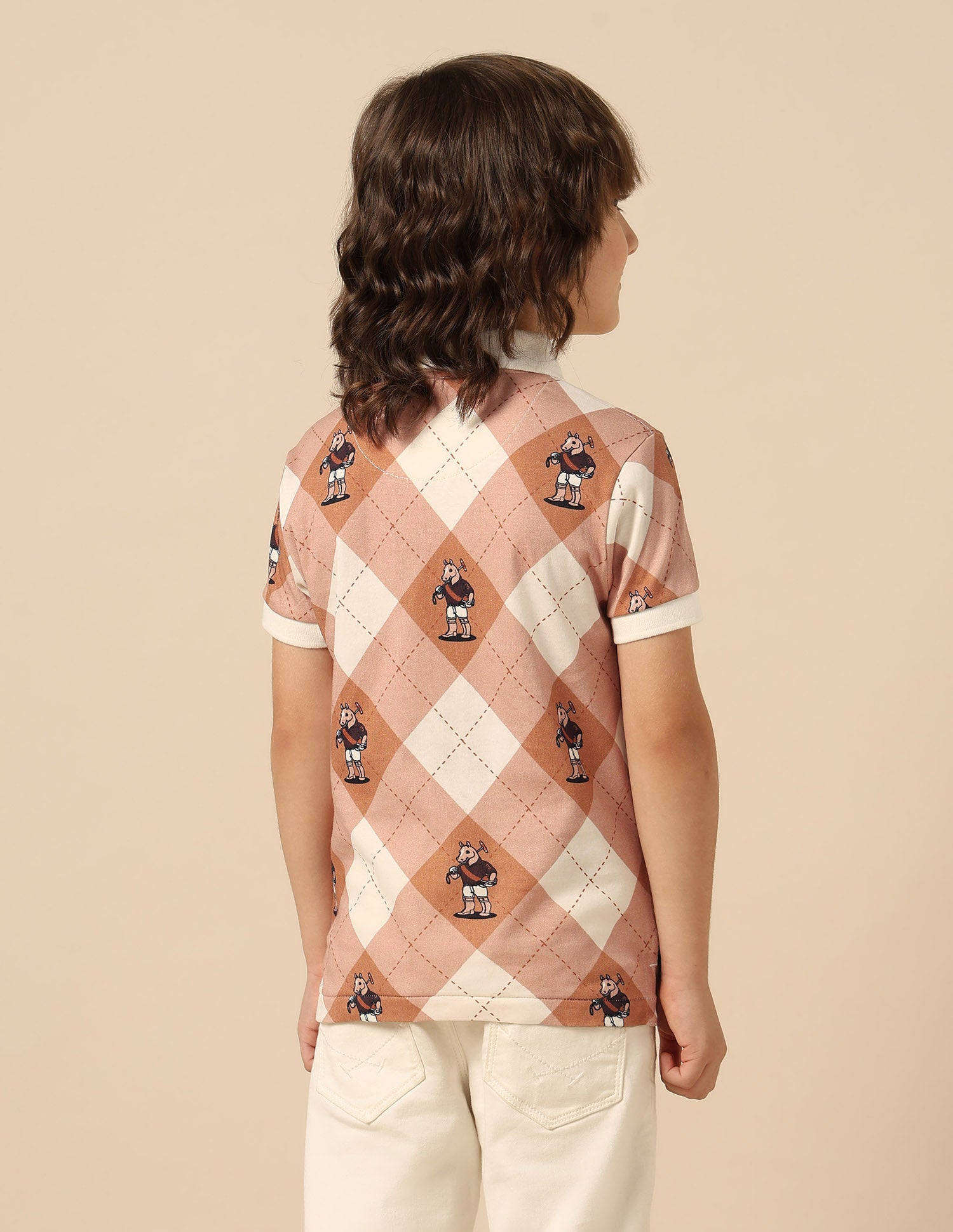 Boys Graphic Checked Regular Fit Polo Shirt Beige - U.S. POLO ASSN. | Large