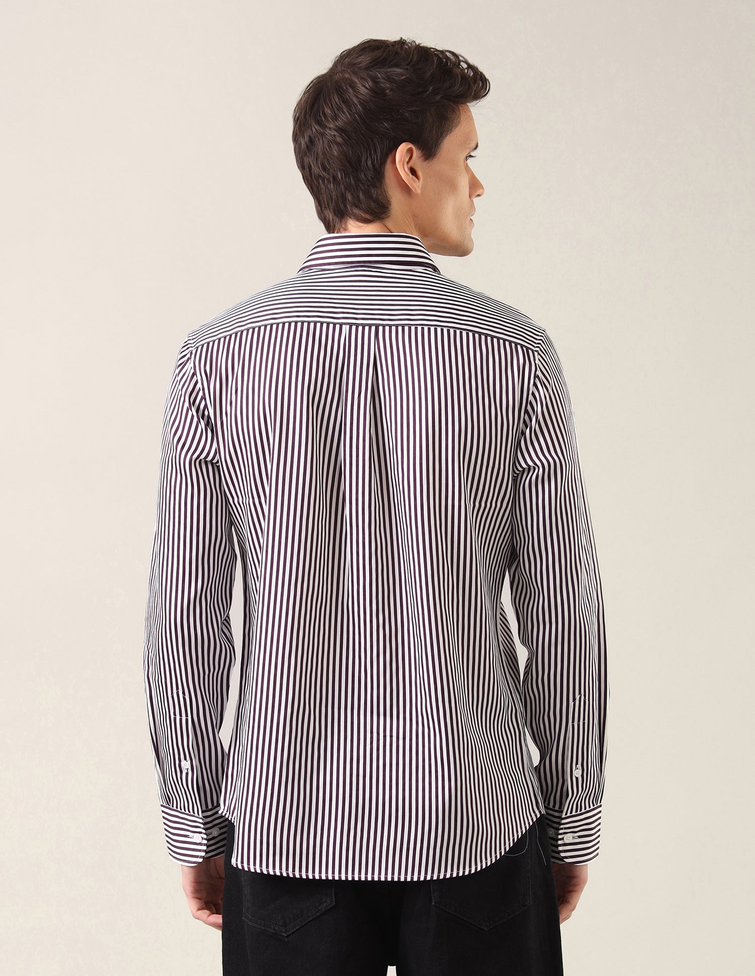 Vertical Striped Satin Shirt Dark Purple - U.S. Polo Assn. India | Large