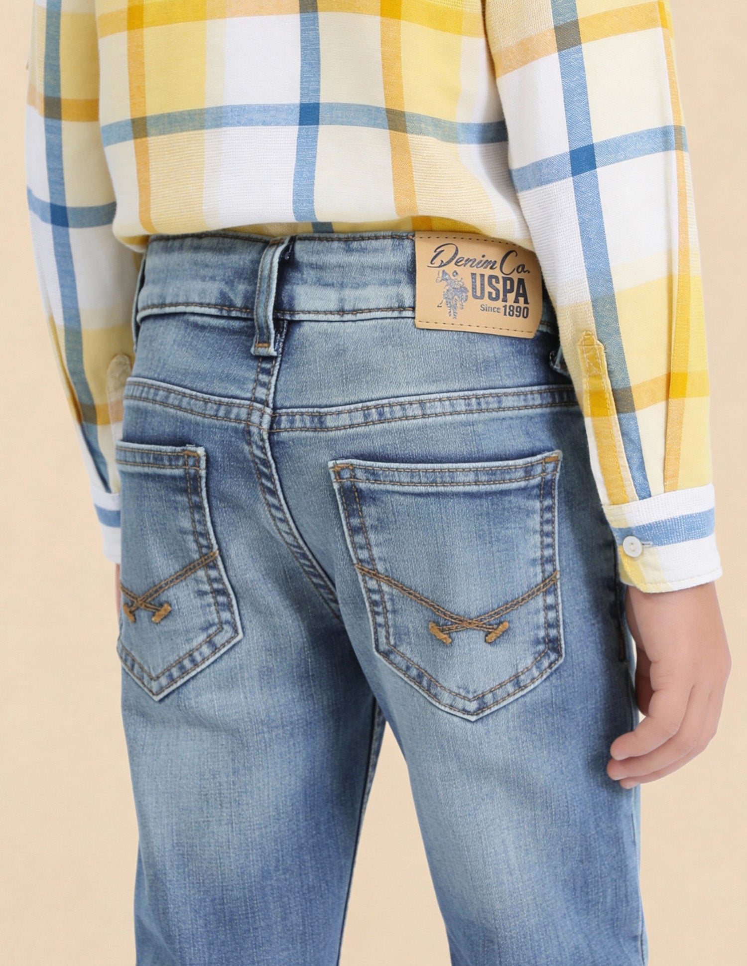 Boys Slim Fit Whiskered Jeans Light Blue - U.S. Polo Assn. India | Large