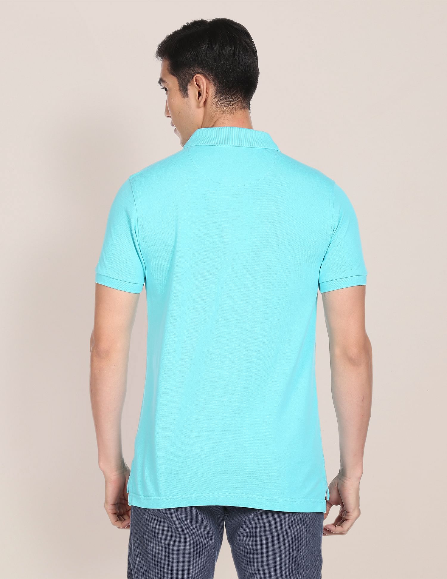 Ribbed Collar Solid Polo Shirt Aqua - U.S. POLO ASSN. | Large