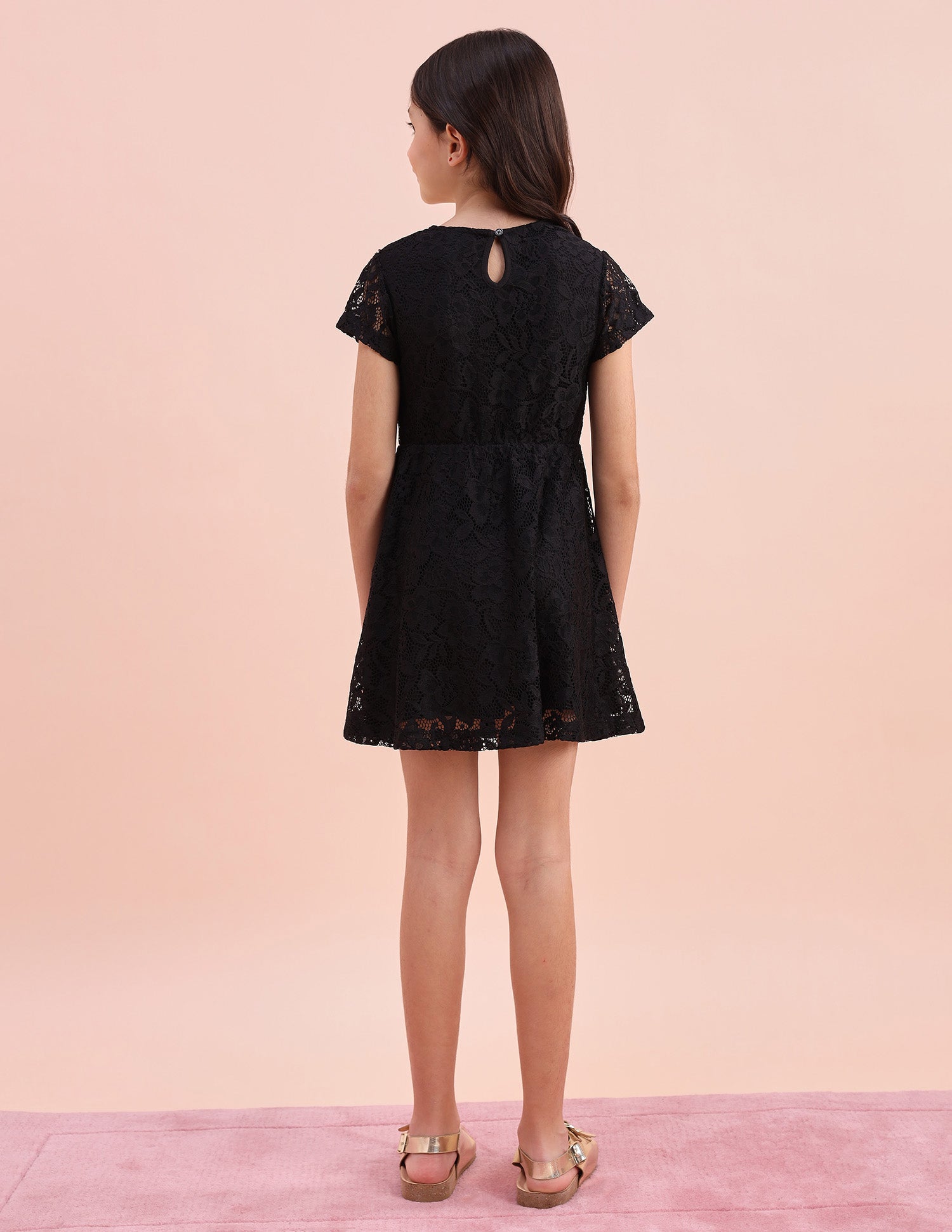 Girls Floral A-Line Lace Dress Black - U.S. POLO ASSN. | Large