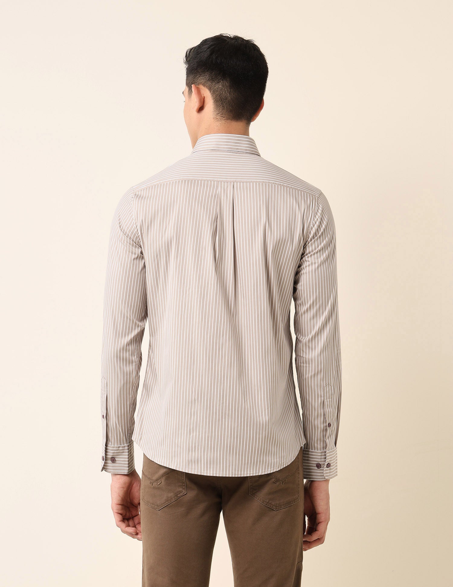 Tailored Fit Vertical Striped Shirt Khaki - U.S. Polo Assn. India | Large