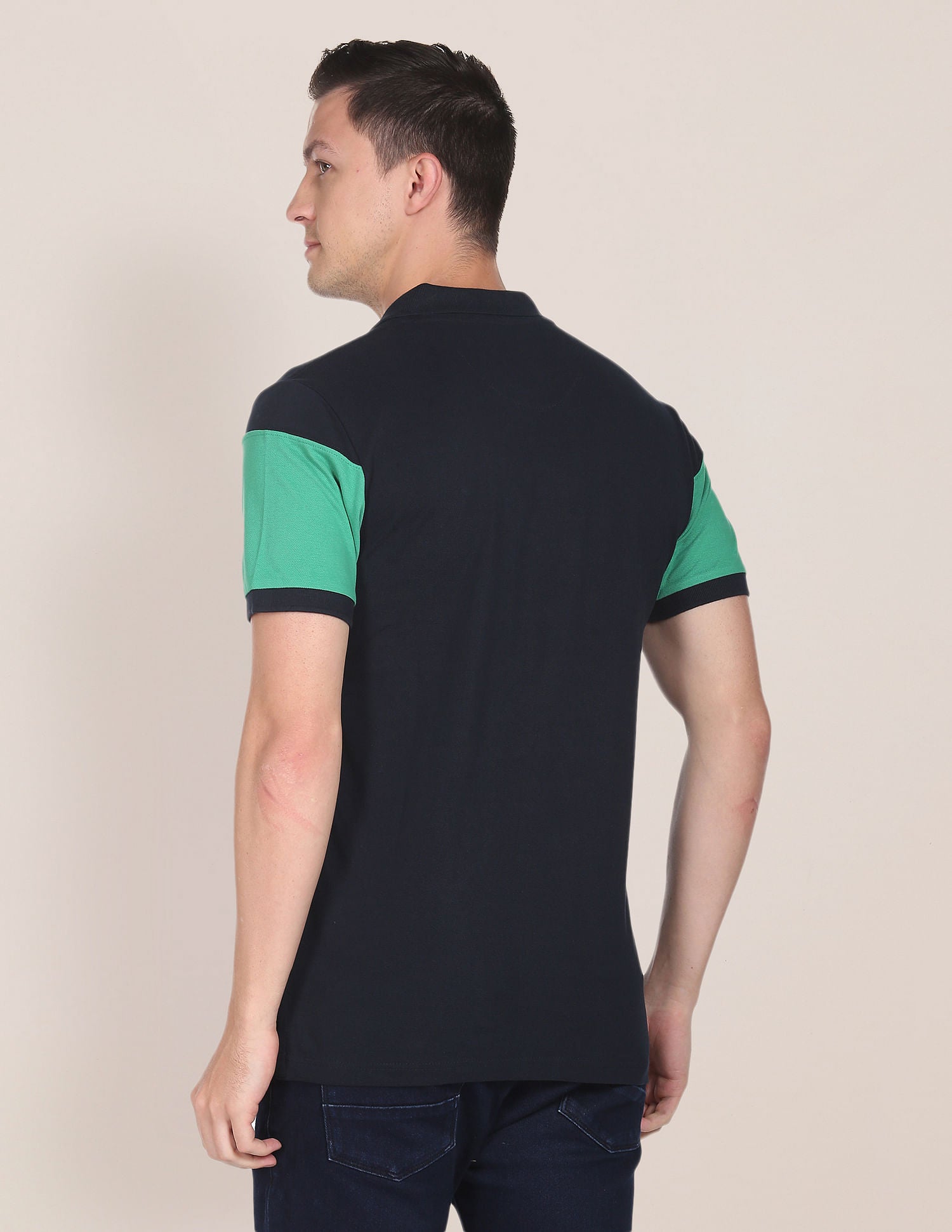 Colour Block Cotton Polo Shirt Navy and Green - U.S. Polo Assn. India | Large