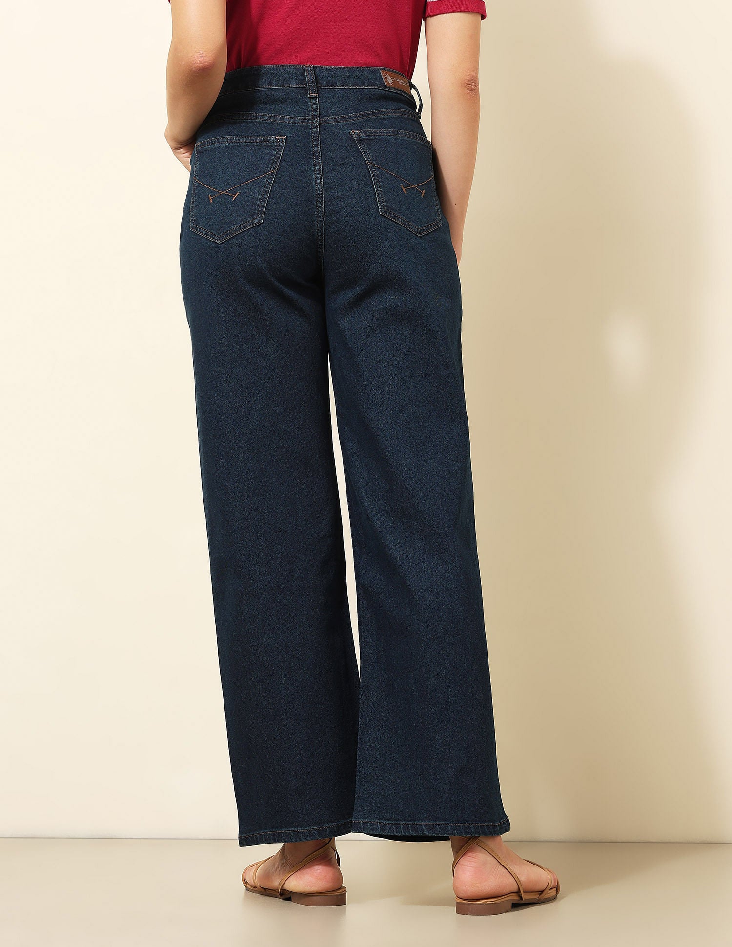 High Rise Wide Leg Fit Jeans Dark Blue - U.S. POLO ASSN. | Large