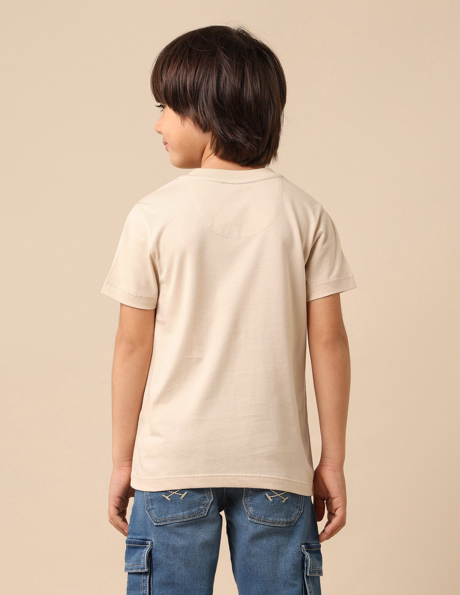 Boys Brand Embossed Pure Cotton T Shirt Beige - U.S. POLO ASSN. | Large
