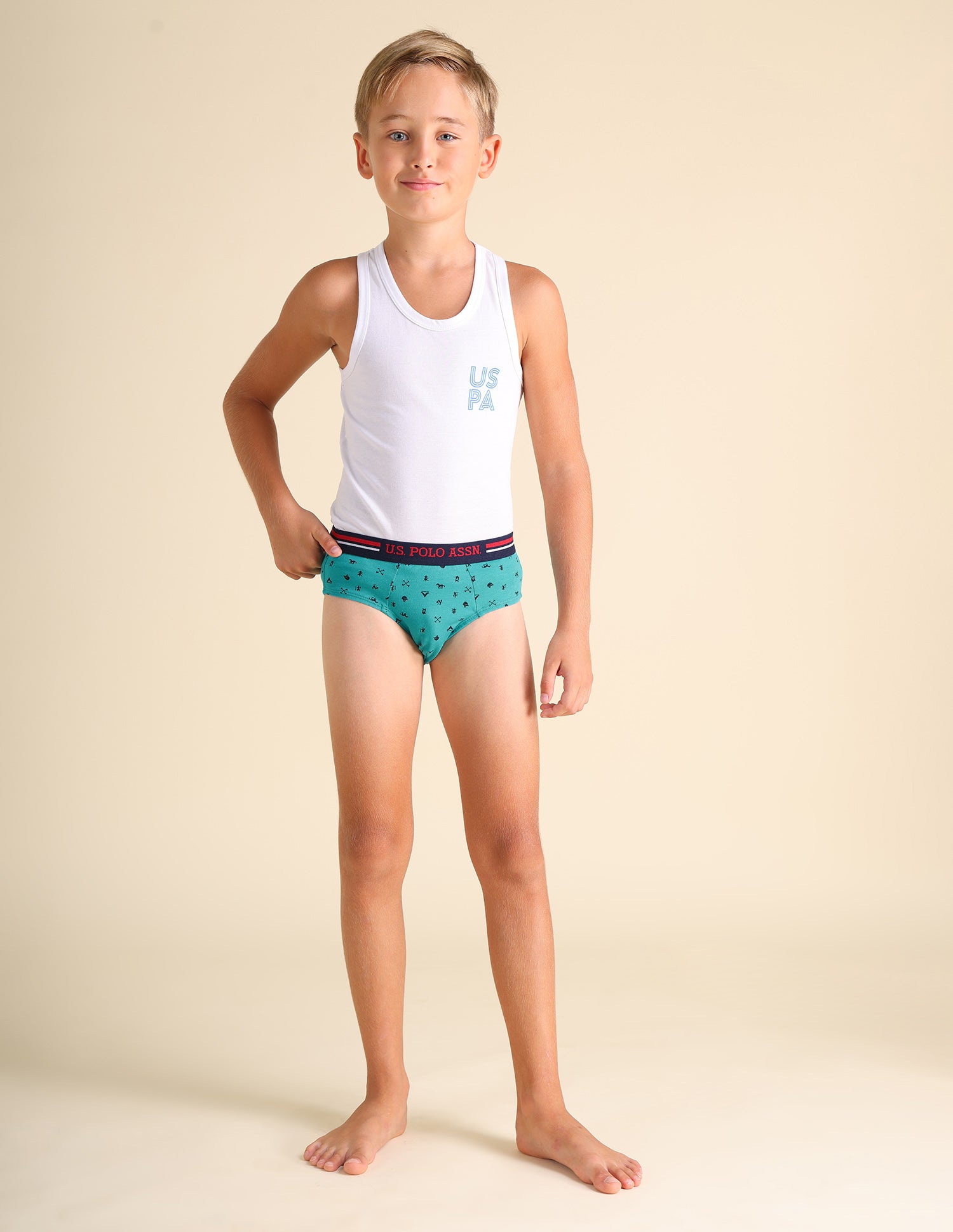 Mid Rise Cotton Spandex EKB03 Briefs - Pack Of 3 White, Green and Navy - U.S. POLO ASSN. | Large