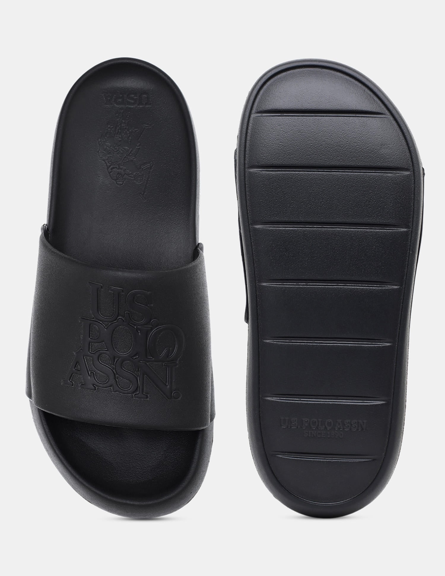 Brand Embossed Luna Sliders Black - U.S. Polo Assn. India | Large
