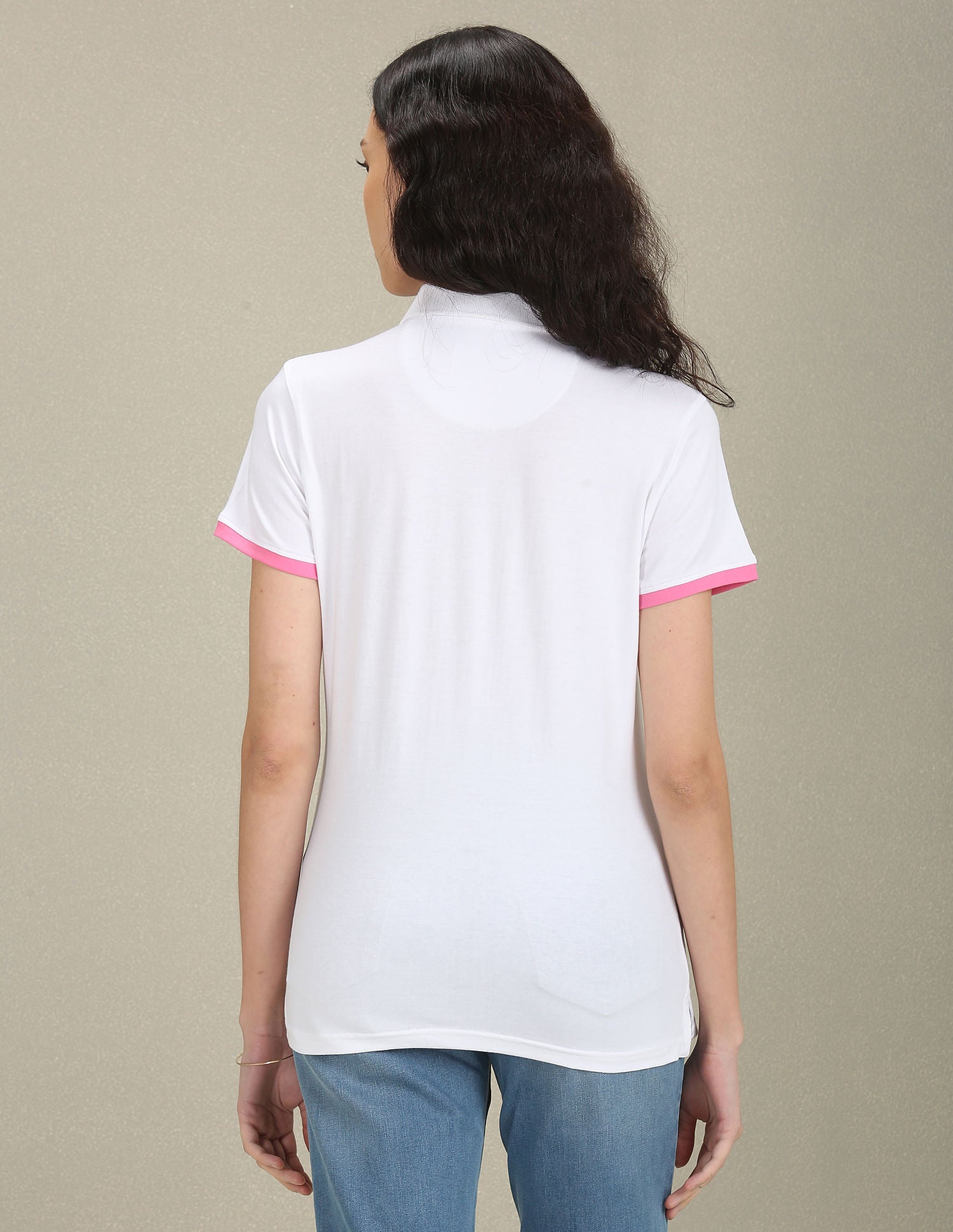 Contrast Cuff Solid Polo Shirt White - U.S. POLO ASSN. | Large