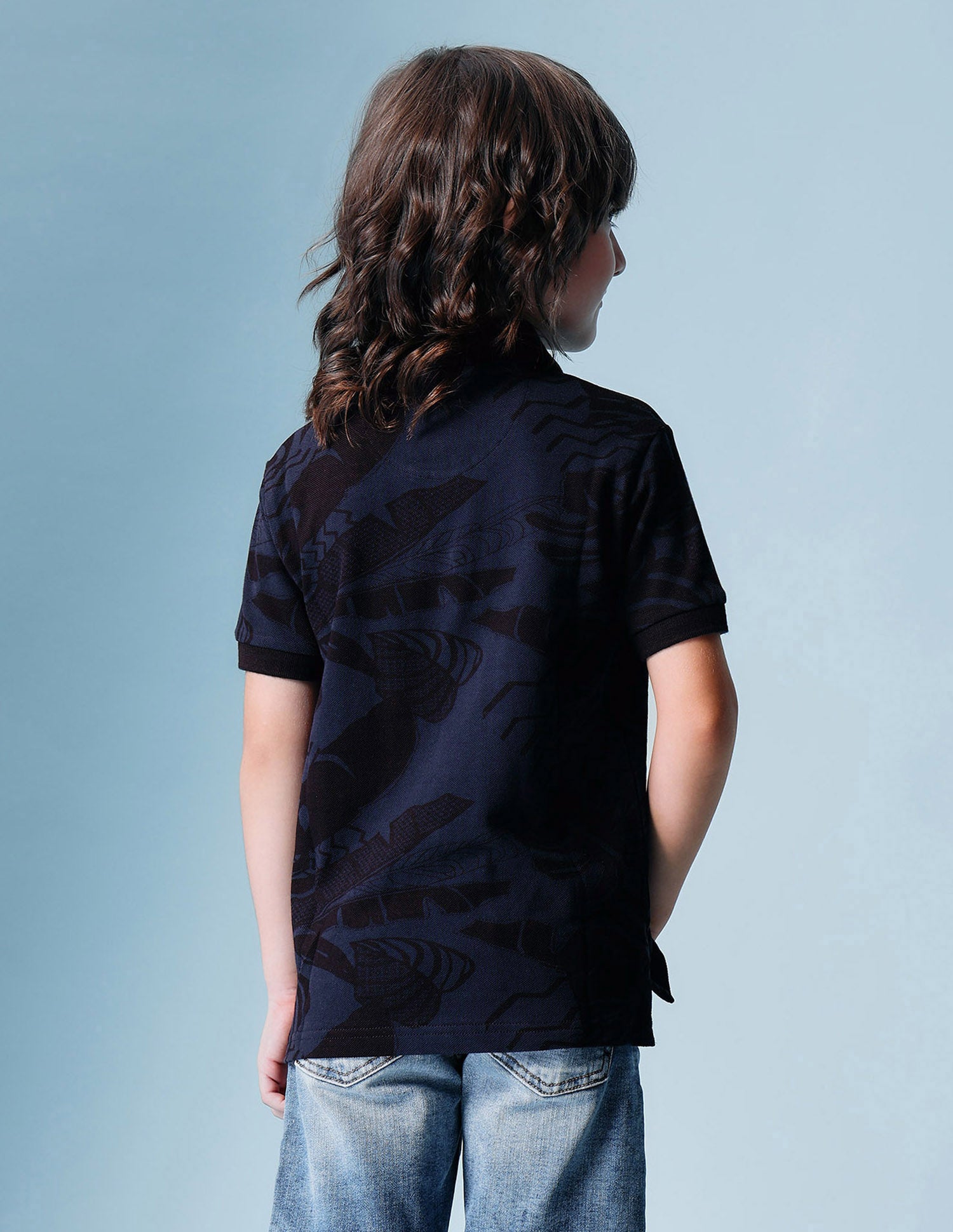 Boys All Over Printed Regular Fit Polo Shirt Navy Blue - U.S. POLO ASSN. | Large