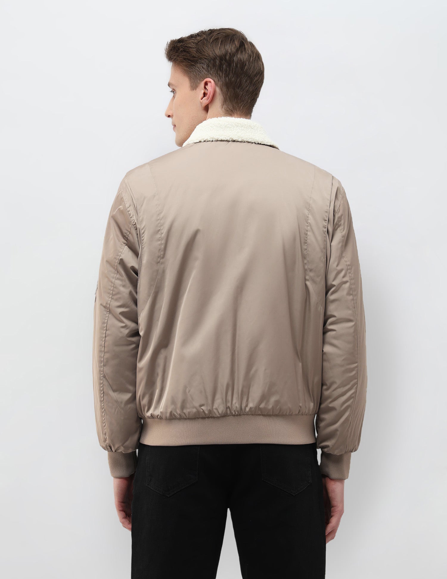 Solid Regular Fit Bomber Jacket Coffee - U.S. Polo Assn. India | Large