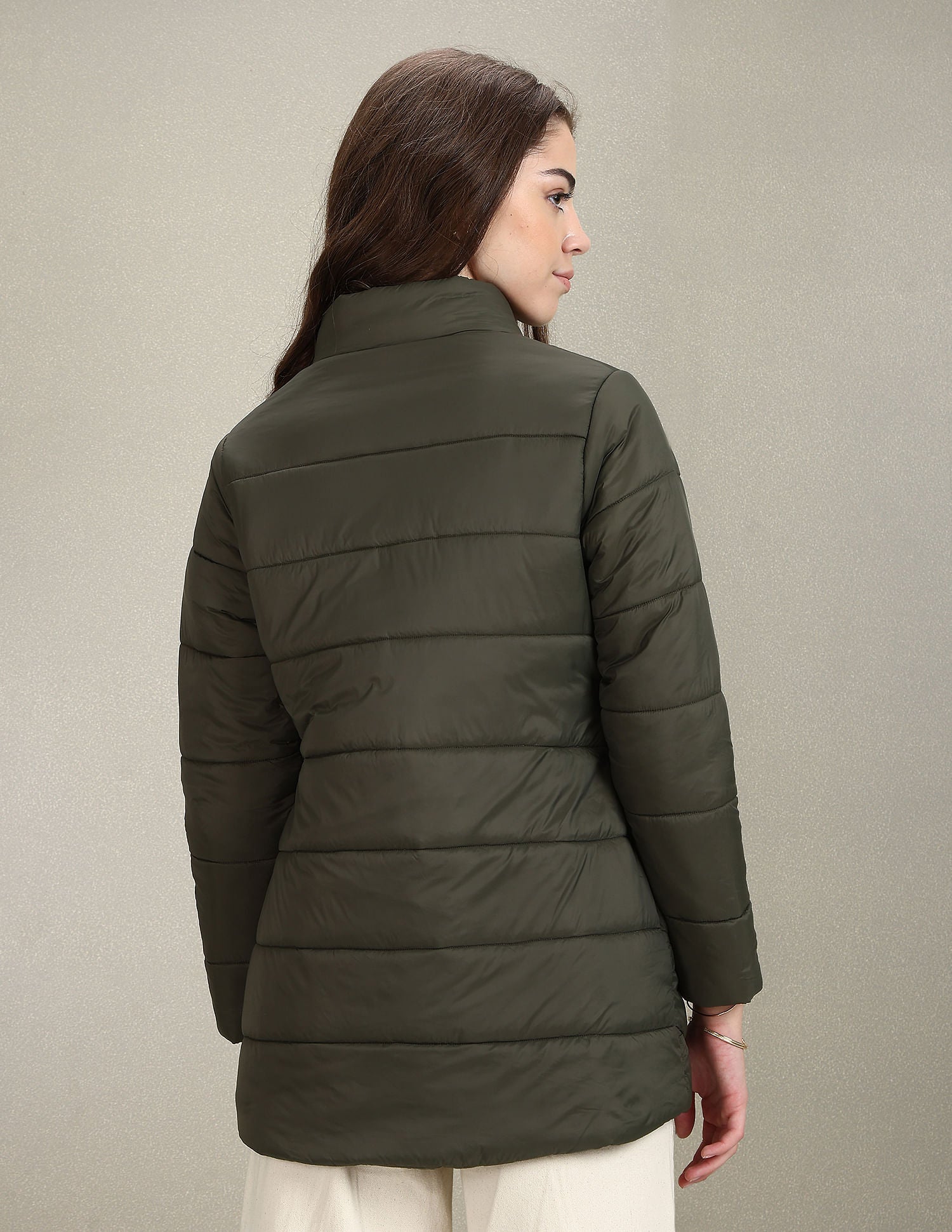 High Neck Longline Puffer Jacket Olive - U.S. POLO ASSN. | Large