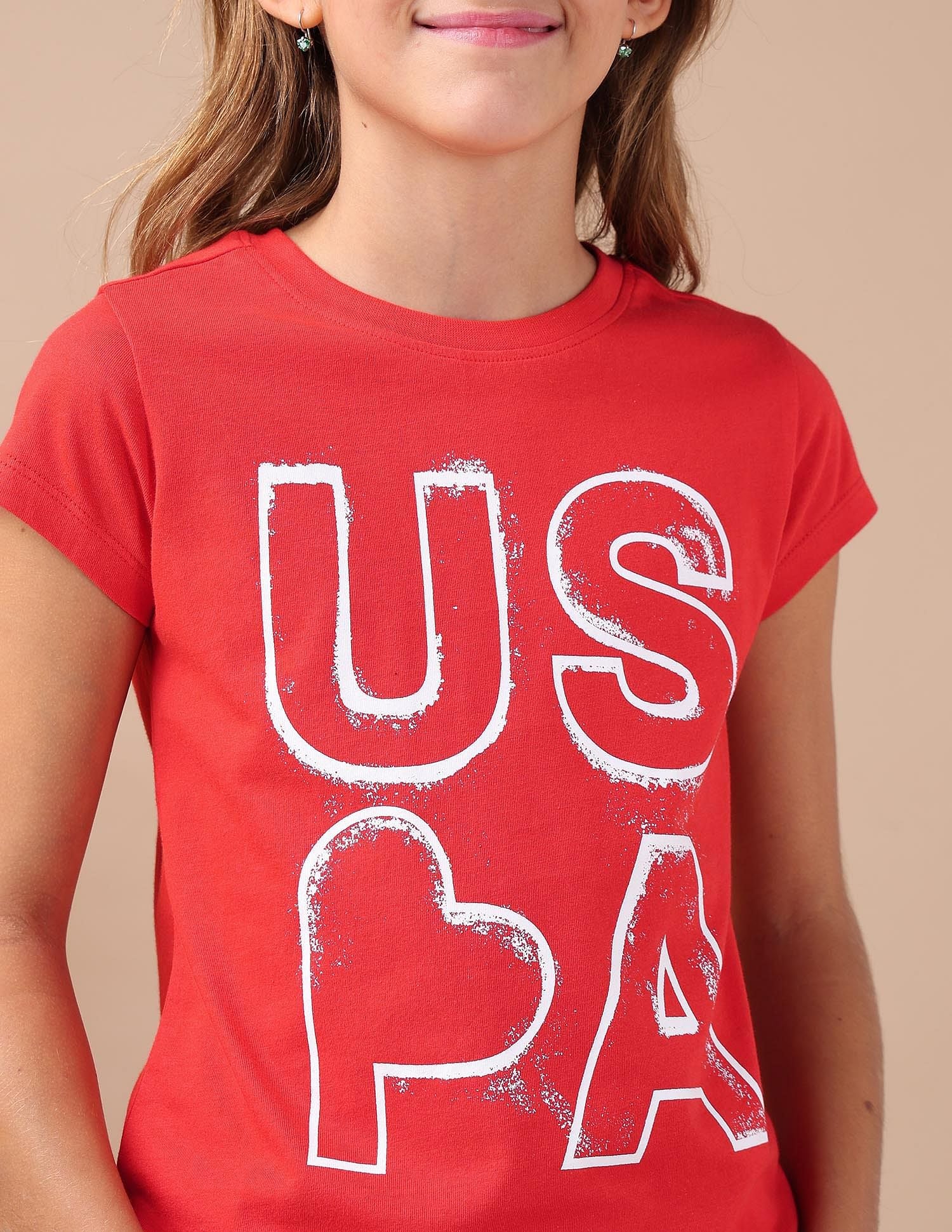 Girls Brand Printed Regular Fit T-Shirt Red - U.S. POLO ASSN. | Large
