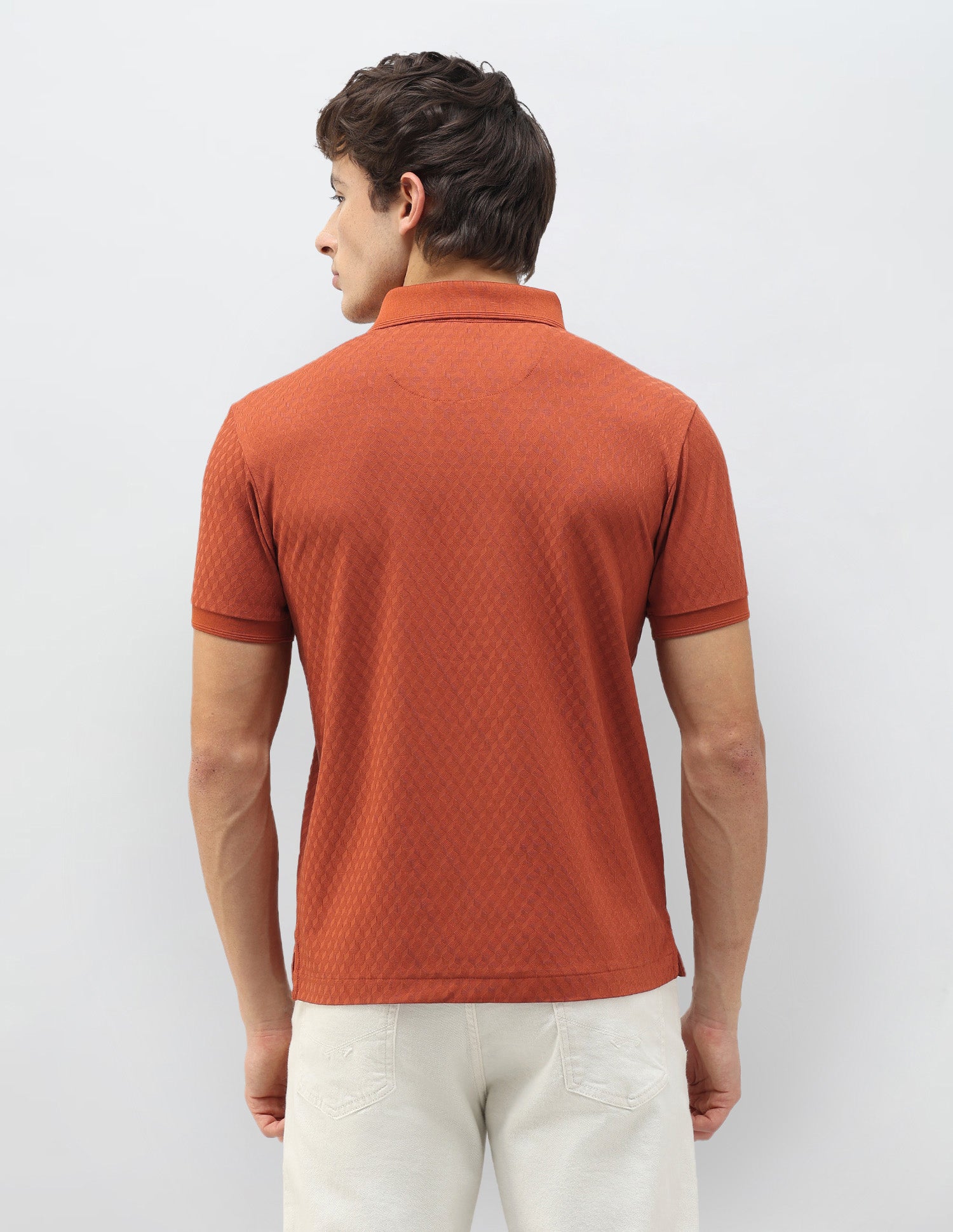 Geometric Patterned Knit Slim Fit Polo Shirt Rust - U.S. Polo Assn. India | Large