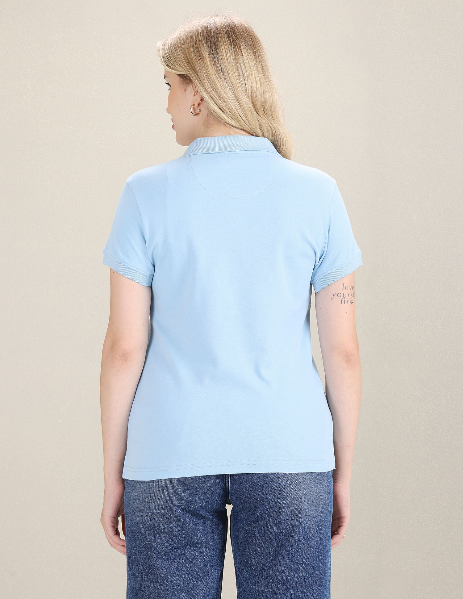 Pure Cotton Solid Polo Shirt Light Blue - U.S. POLO ASSN. | Large