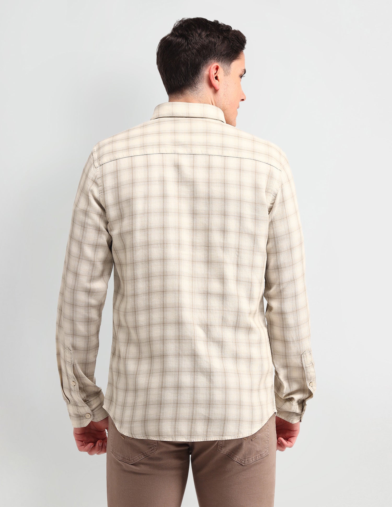 Tartan Checked Slim Fit Shirt Beige - U.S. Polo Assn. India | Large