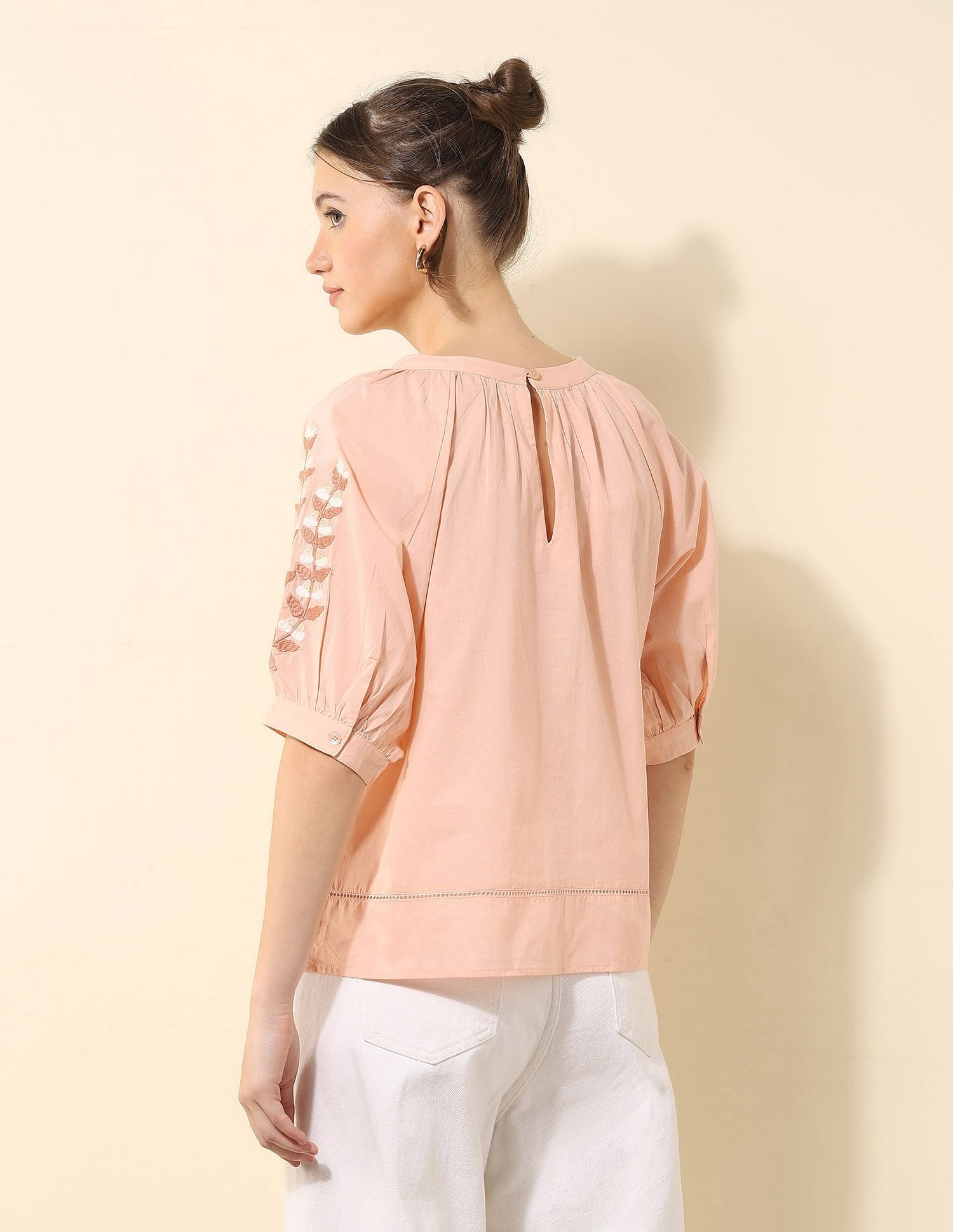 Floral Embroidered Top Beige - U.S. POLO ASSN. | Large