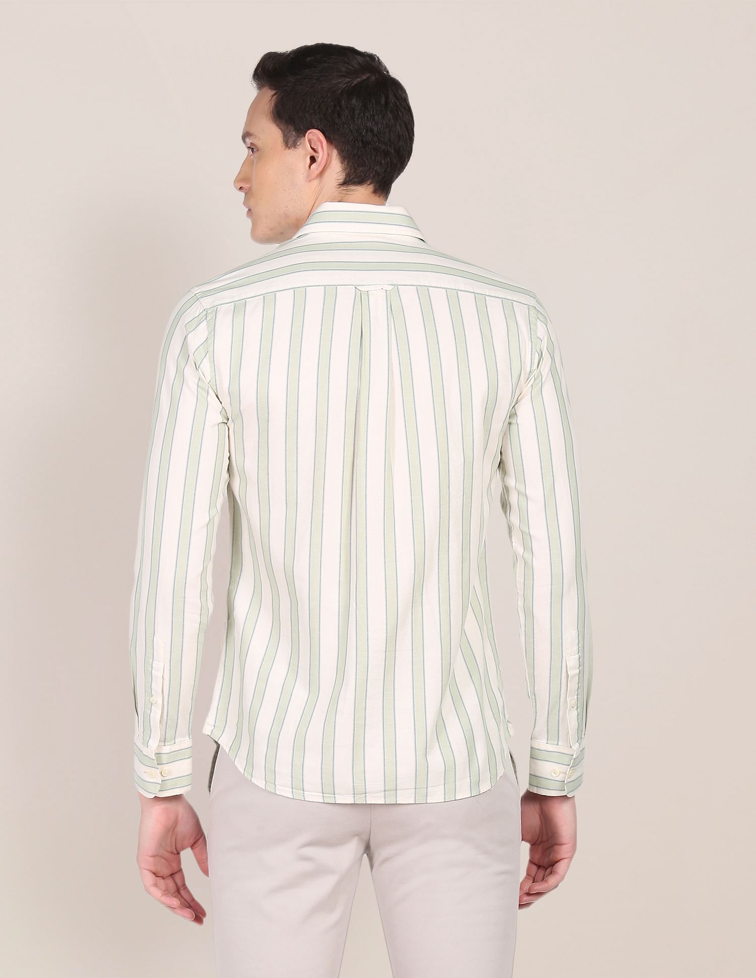 Vertical Stripe Cotton Casual Shirt Green and Beige - U.S. Polo Assn. India | Large