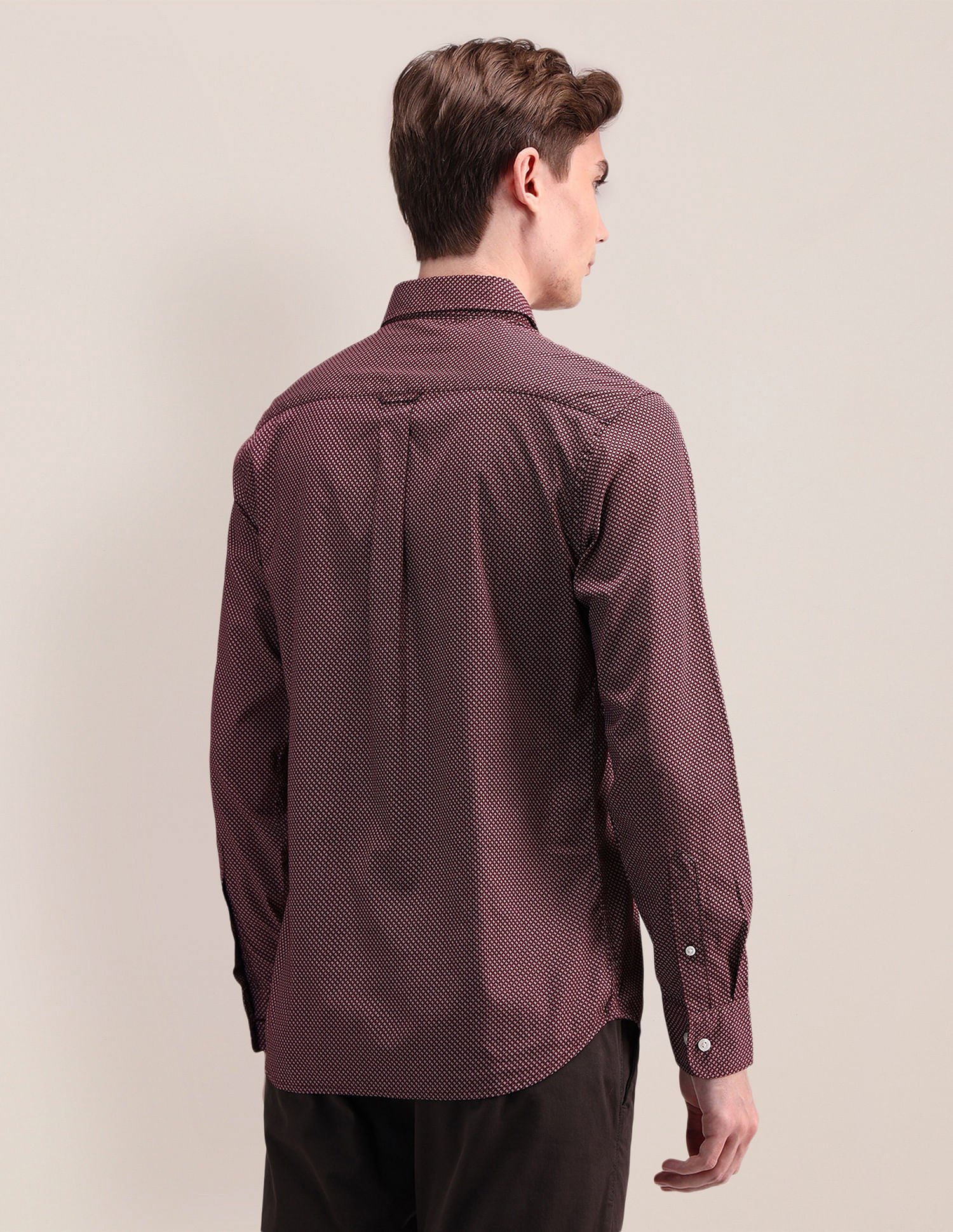 Geometric Print Pure Cotton Shirt Maroon - U.S. Polo Assn. India | Large