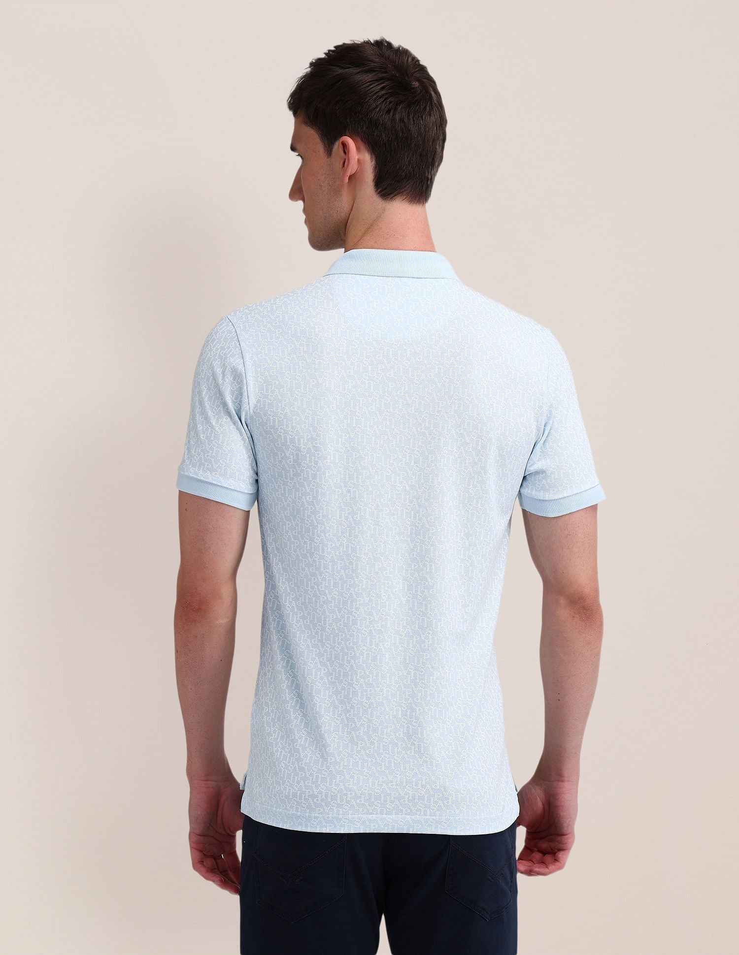 Slim Fit Printed Cotton Polo Shirt Blue - U.S. Polo Assn. India | Large