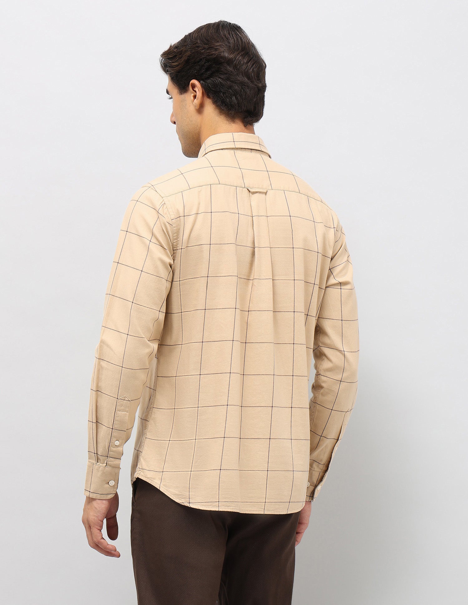 Windowpane Checked Pure Cotton Shirt Dark Beige - U.S. Polo Assn. India | Large