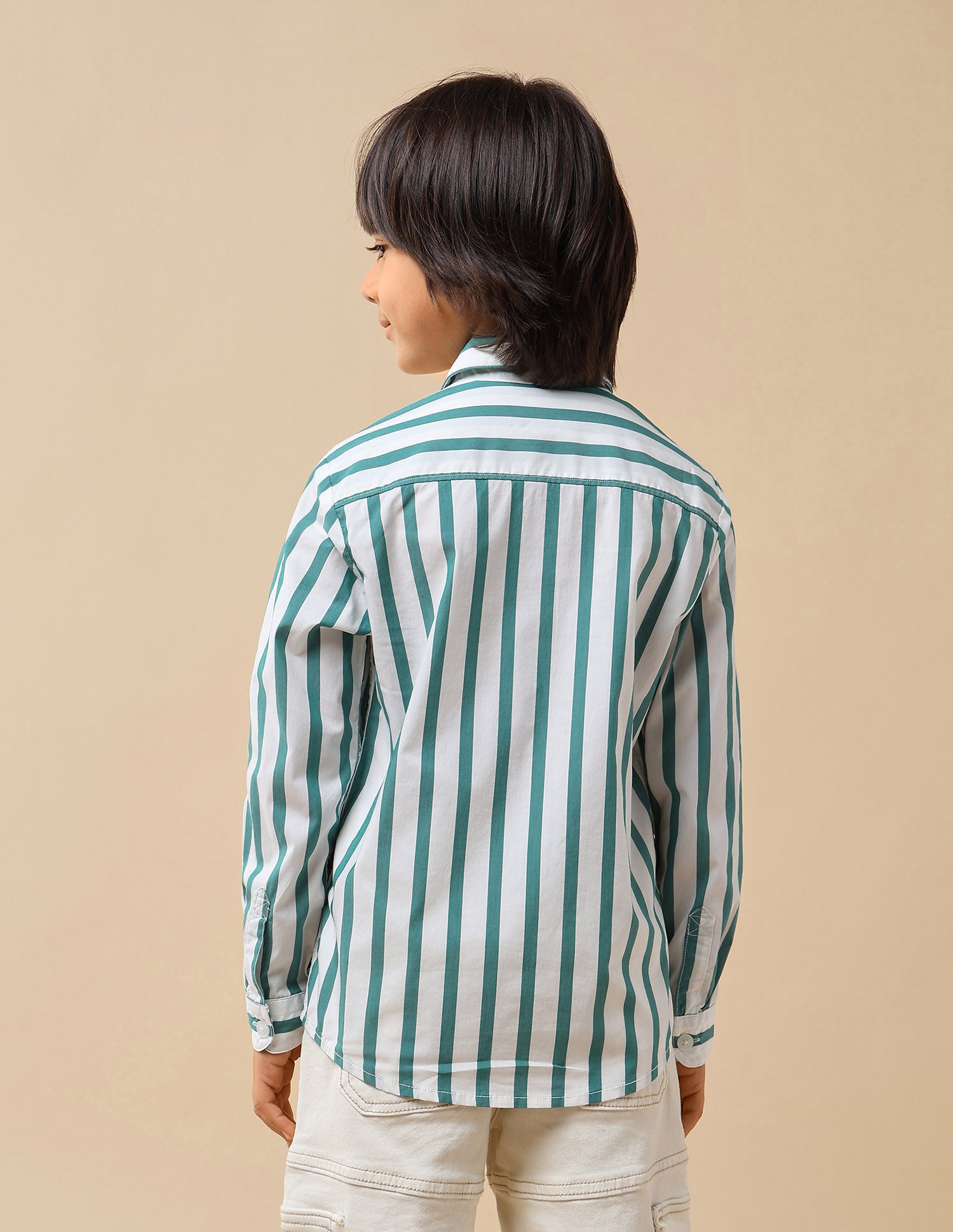 Boys Vertical Striped Regular Fit Shirt Green - U.S. POLO ASSN. | Large