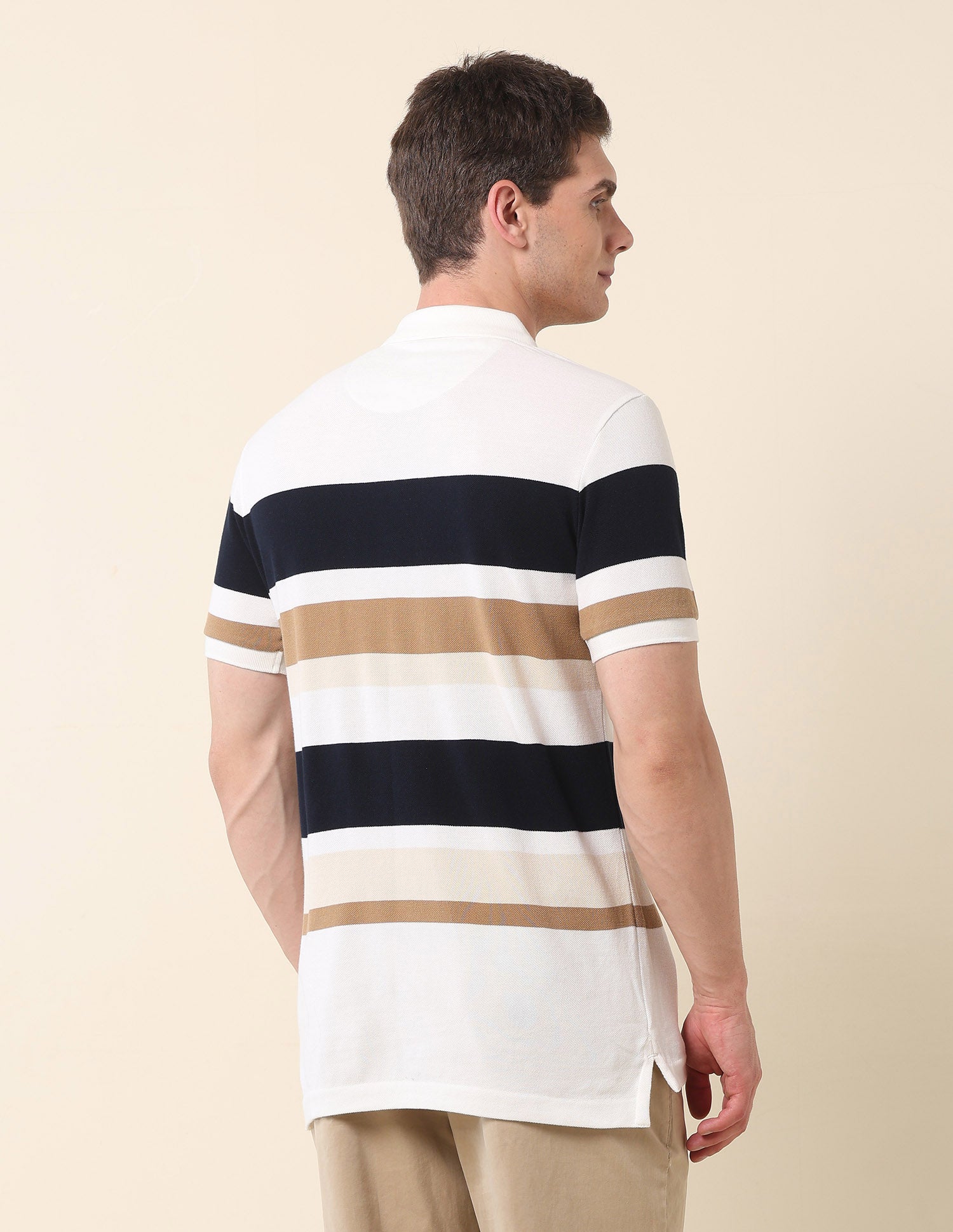 Horizontal Striped Gold Cup Polo Shirt Off White - U.S. POLO ASSN. | Large