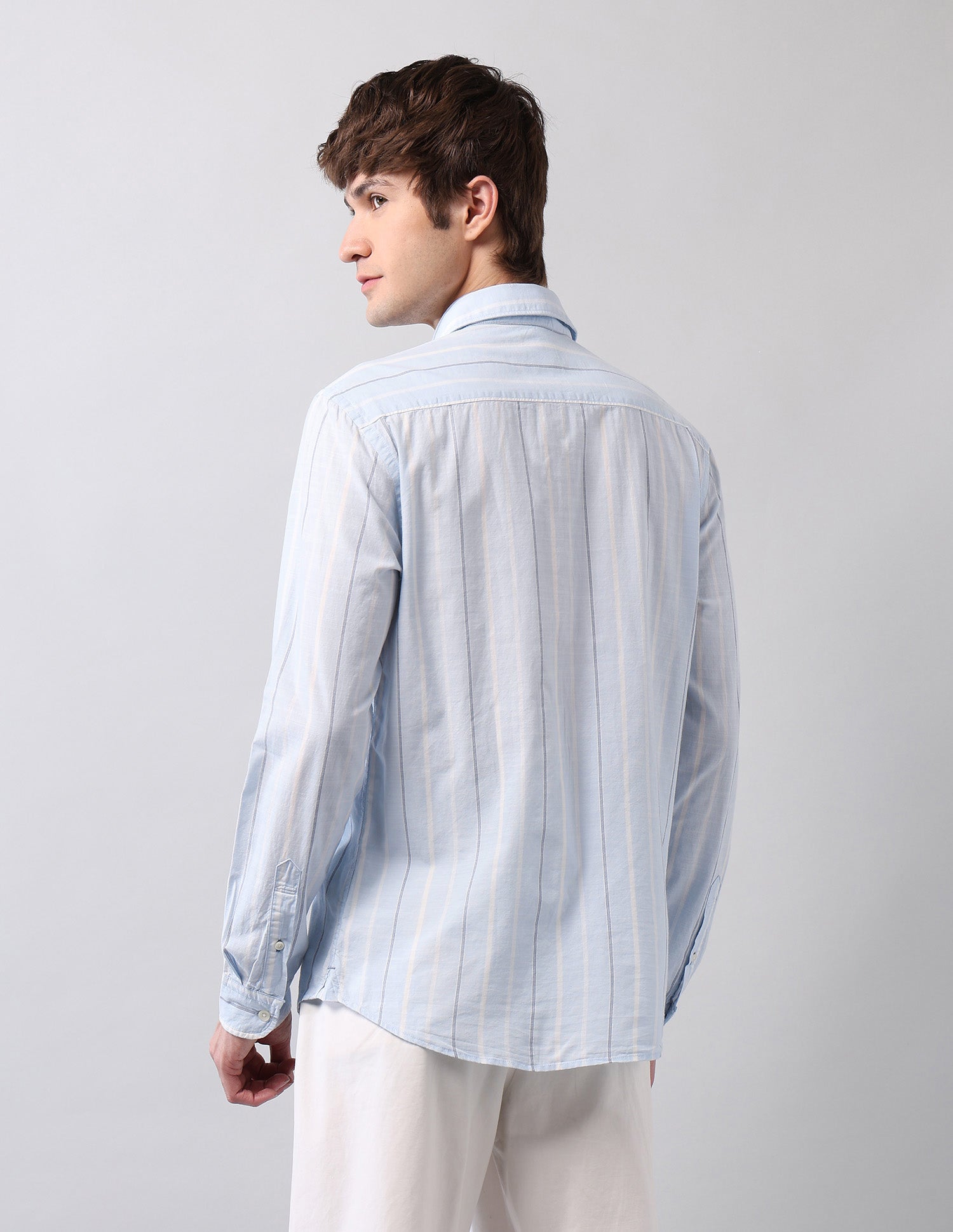 Vertical Striped Pure Cotton Shirt Light Blue - U.S. POLO ASSN. | Large