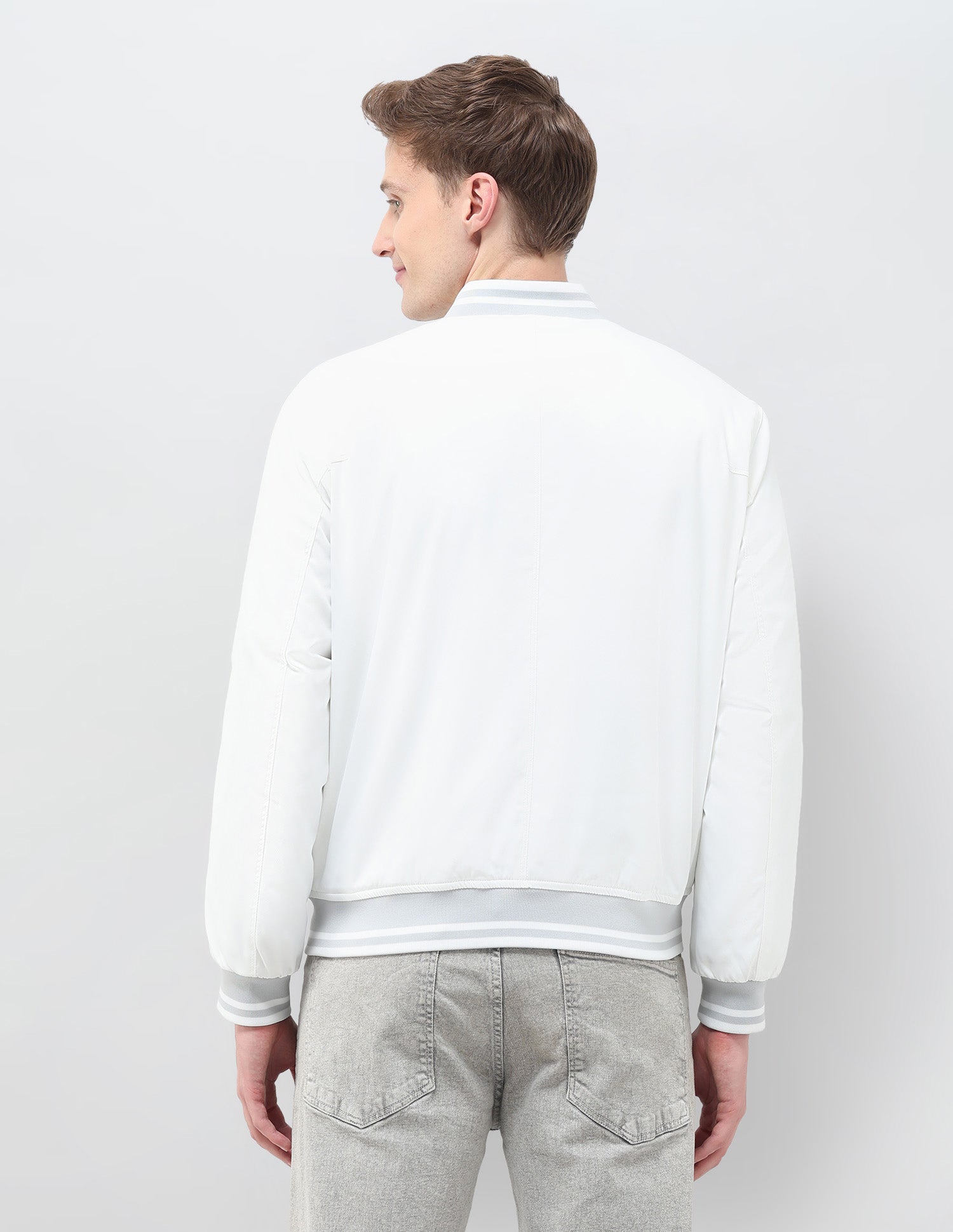 Solid Regular Fit Bomber Jacket Off White - U.S. Polo Assn. India | Large
