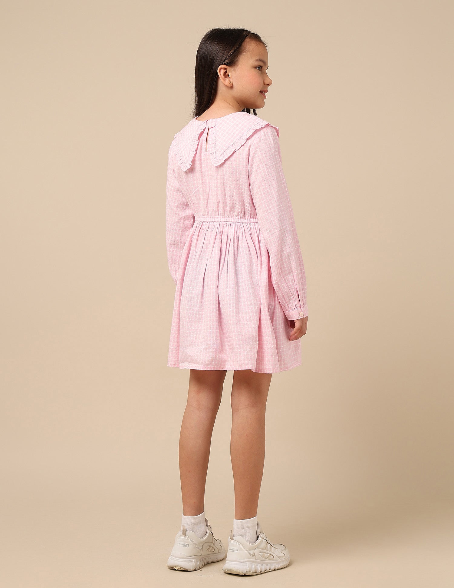 Girls Self Design Checked Shirt Dress Pink - U.S. POLO ASSN. | Large