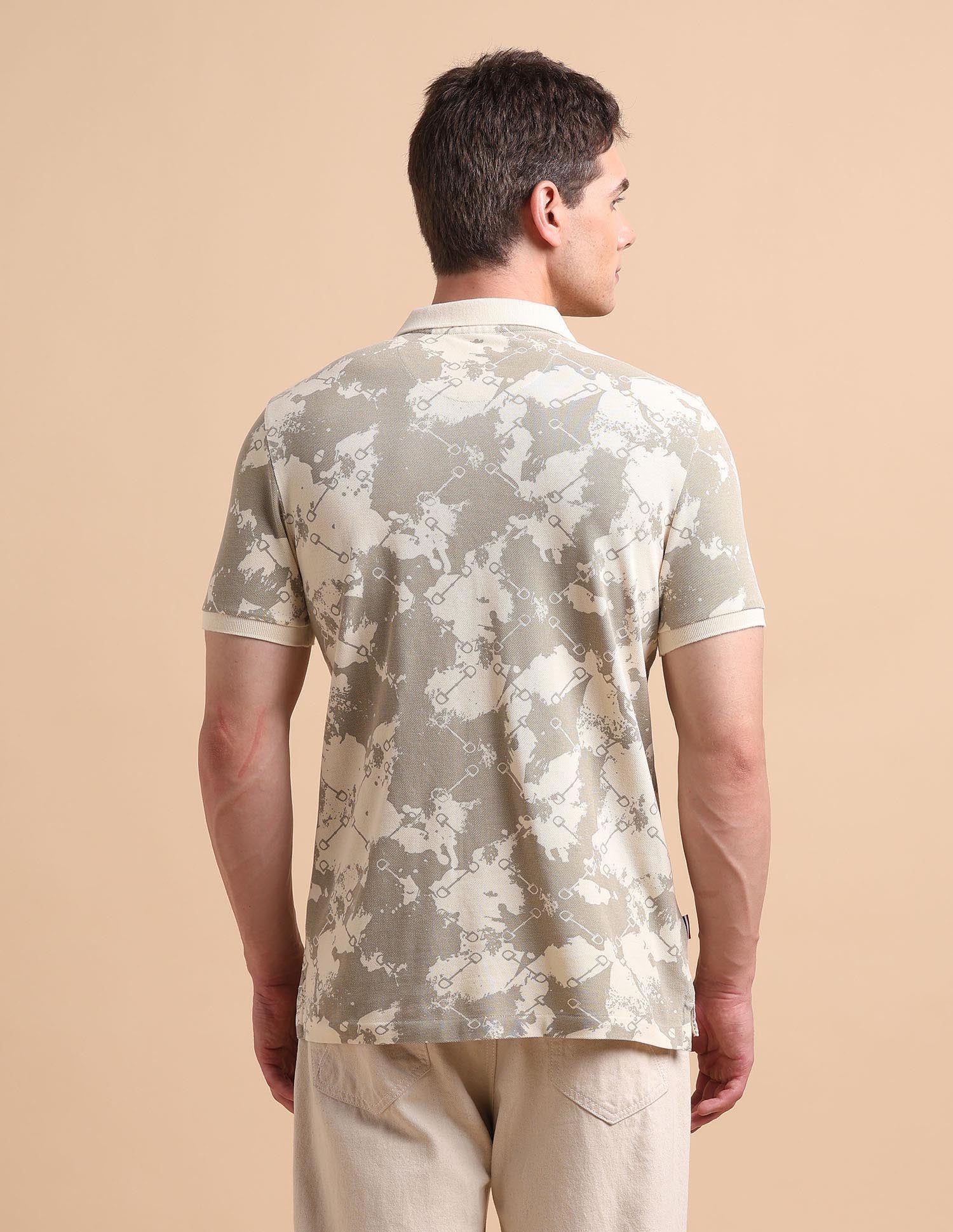 Abstract Printed Pure Cotton Polo Shirt Beige - U.S. POLO ASSN. | Large