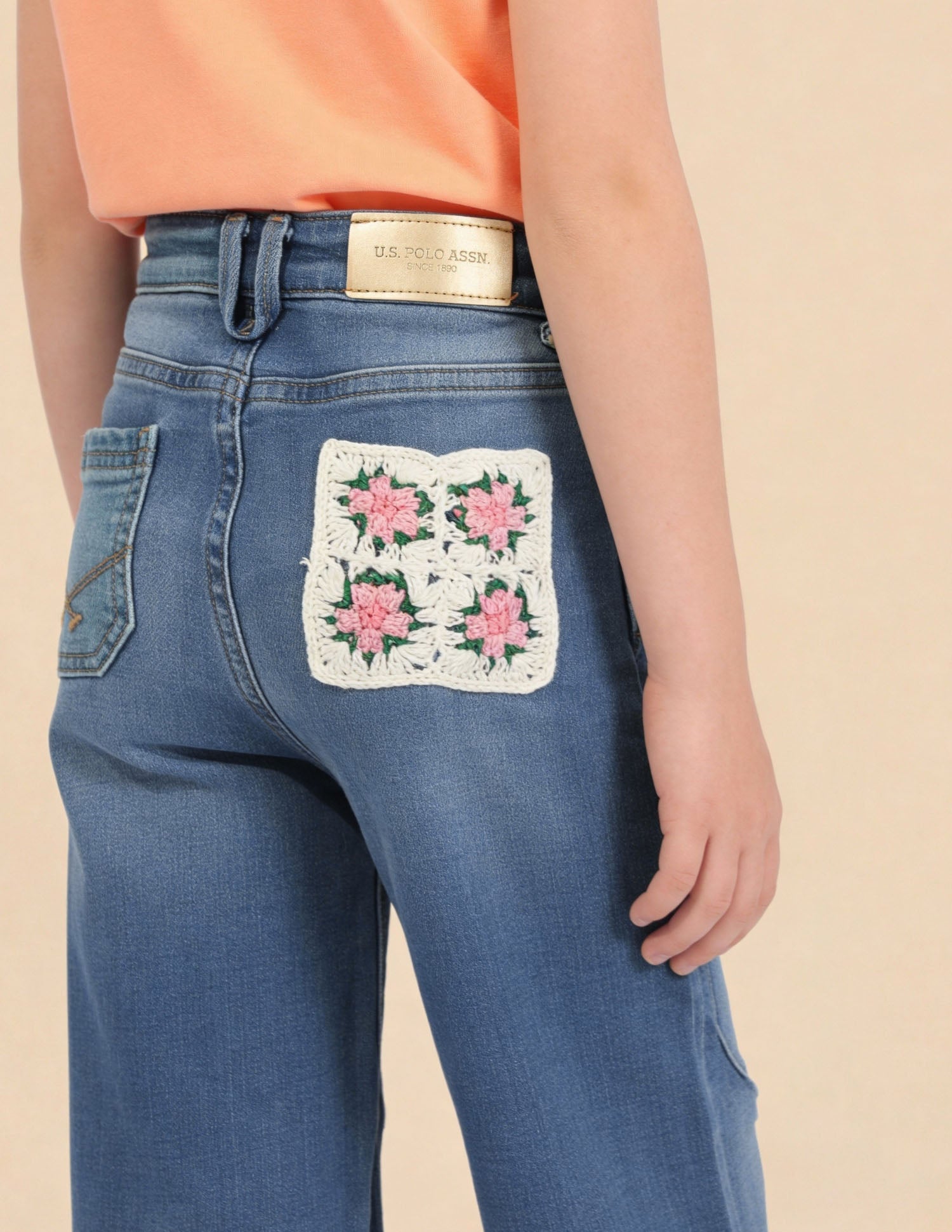 Girls Wide Leg Fit Stone Washed Jeans Mid Blue - U.S. Polo Assn. India | Large