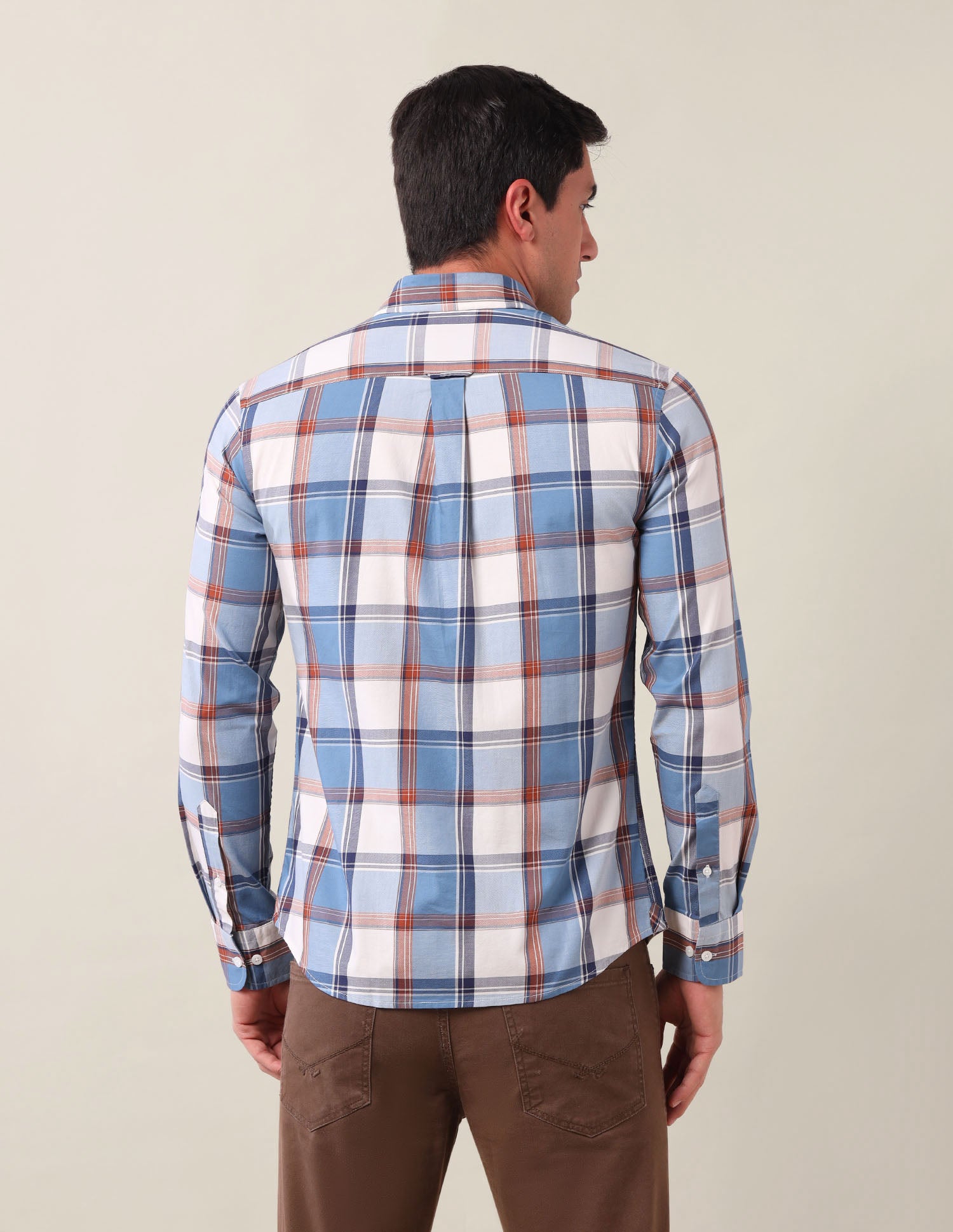 Grid Tattersall Checked Tailored Fit Shirt Medium Blue - U.S. Polo Assn. India | Large