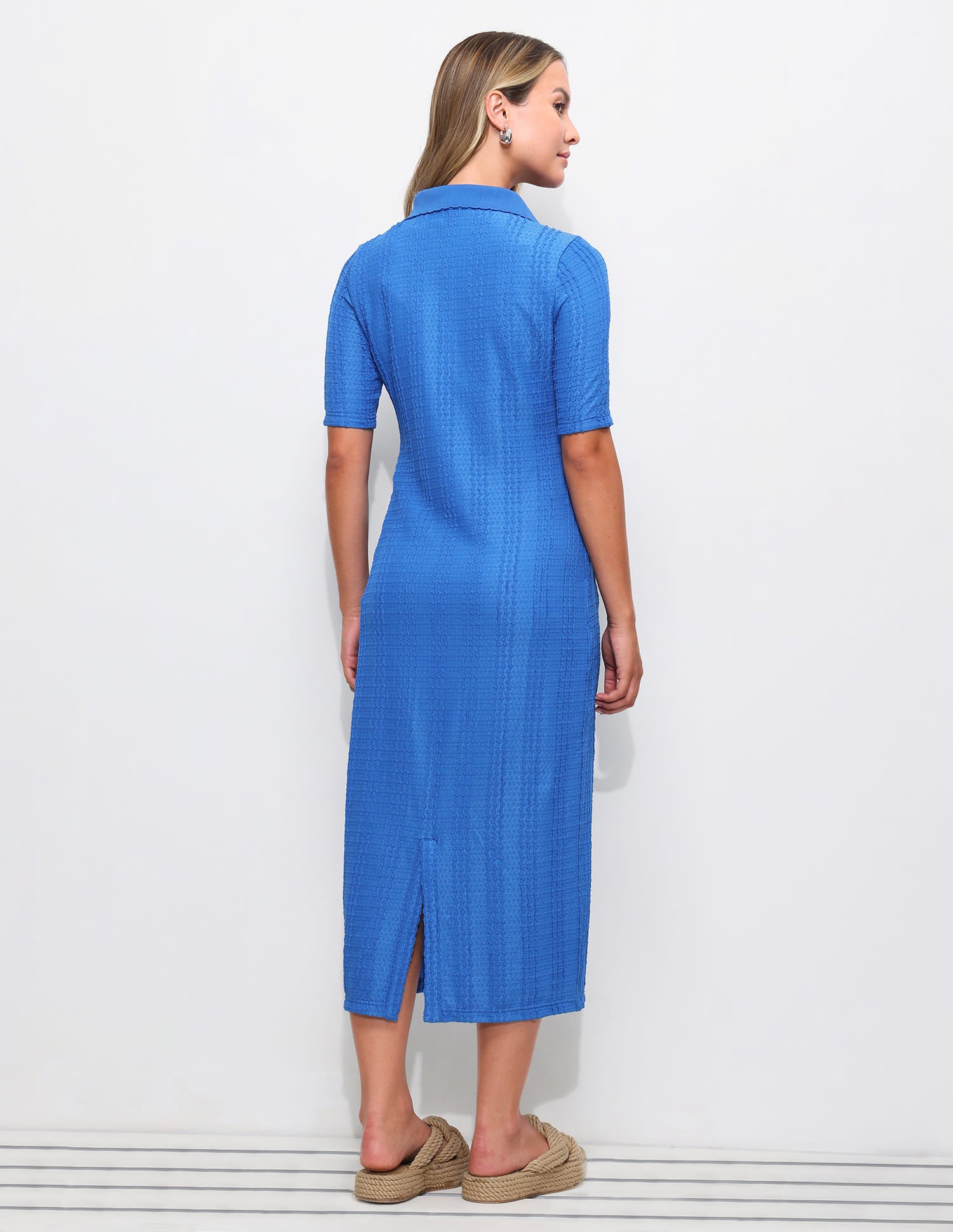 Textured Scallop Detail Polo Dress Blue - U.S. Polo Assn. India | Large