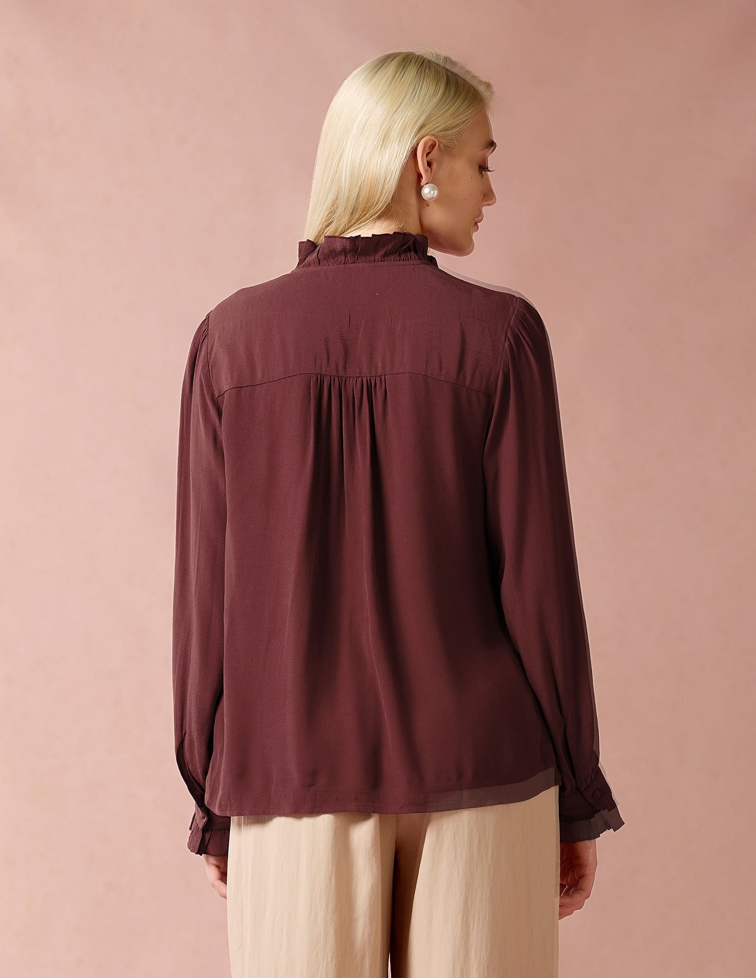 Ruffle Neck Regular Fit Top Maroon - U.S. POLO ASSN. | Large